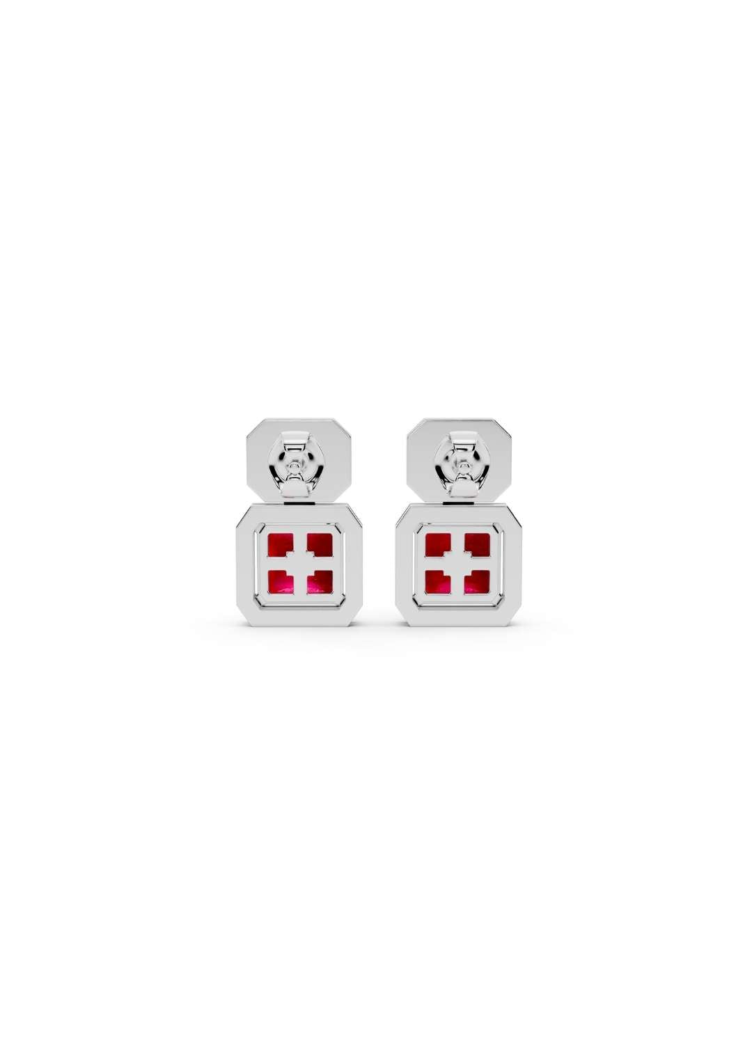 Ruby & Emerald Cut Diamond Halo Earrings Image 15
