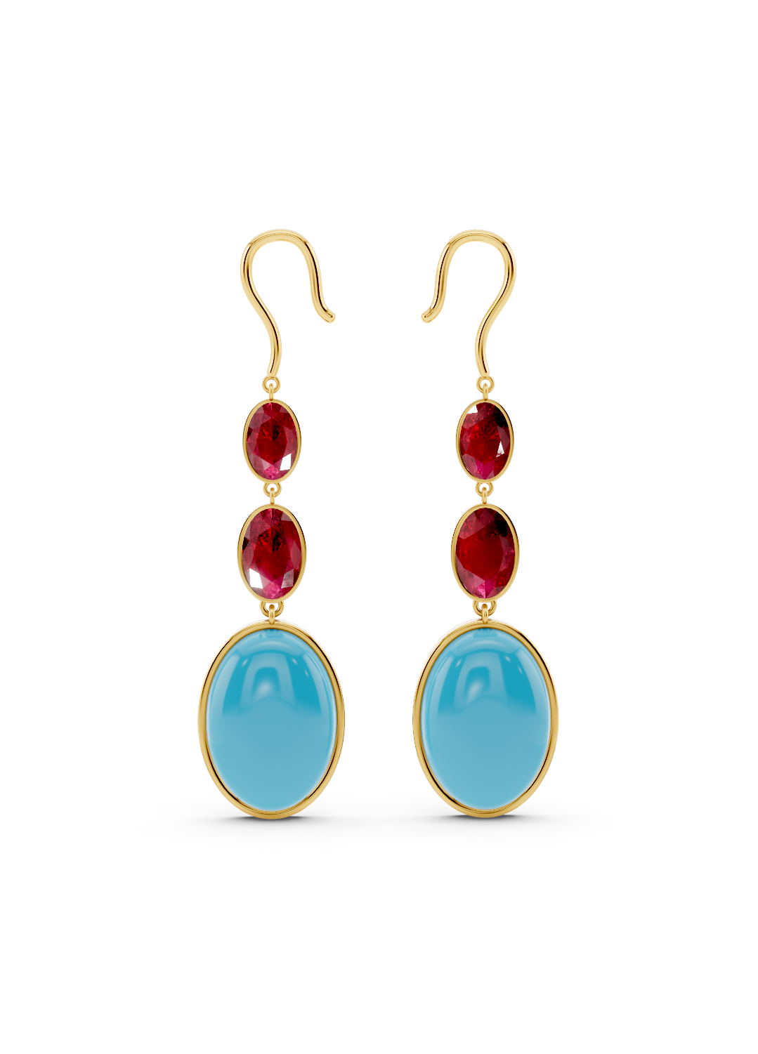 Ruby and Turquoise Drop Earrings