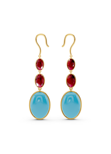 Ruby and Turquoise Drop Earrings