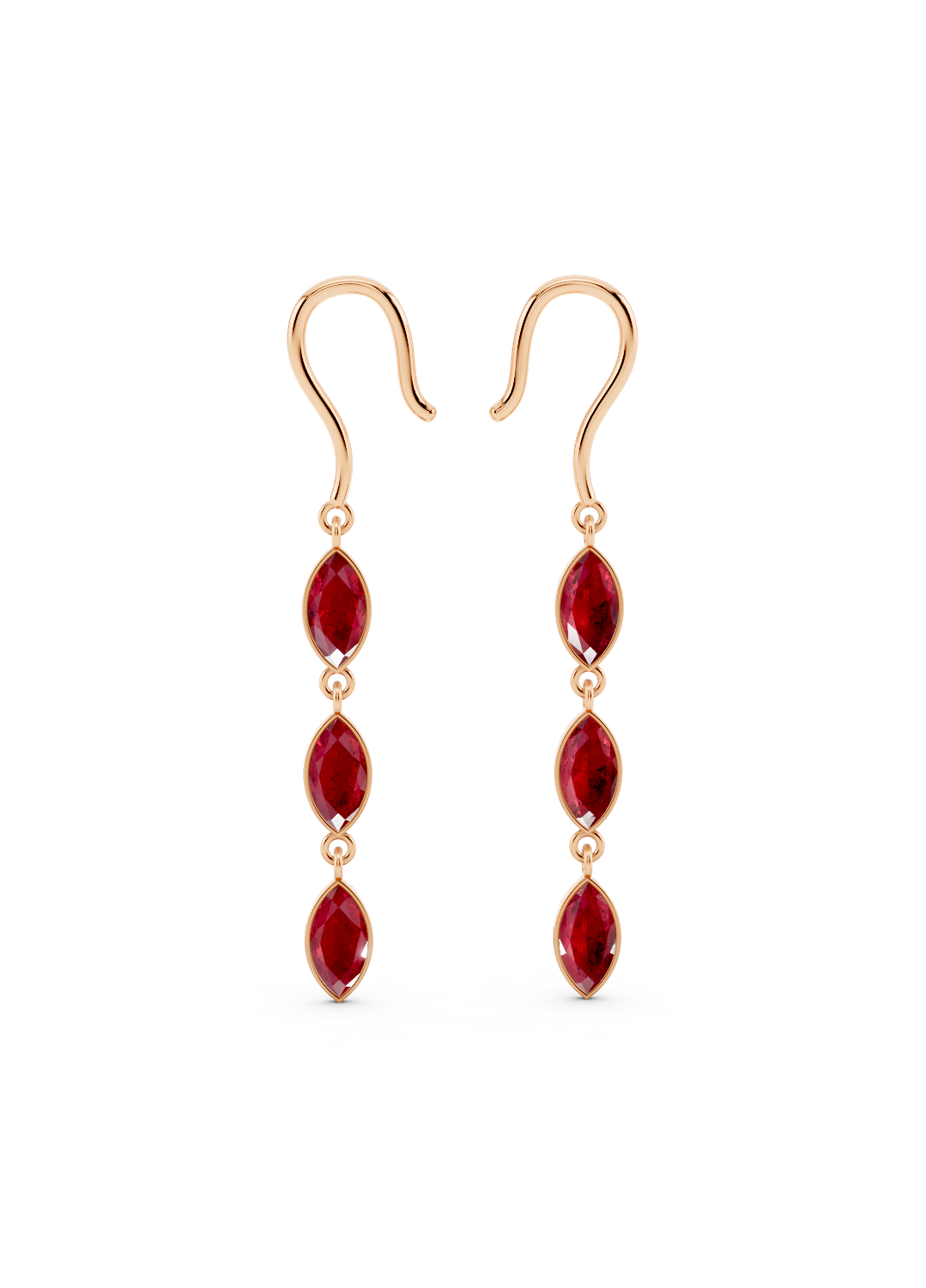 Triple Marquise Ruby Drop Earrings