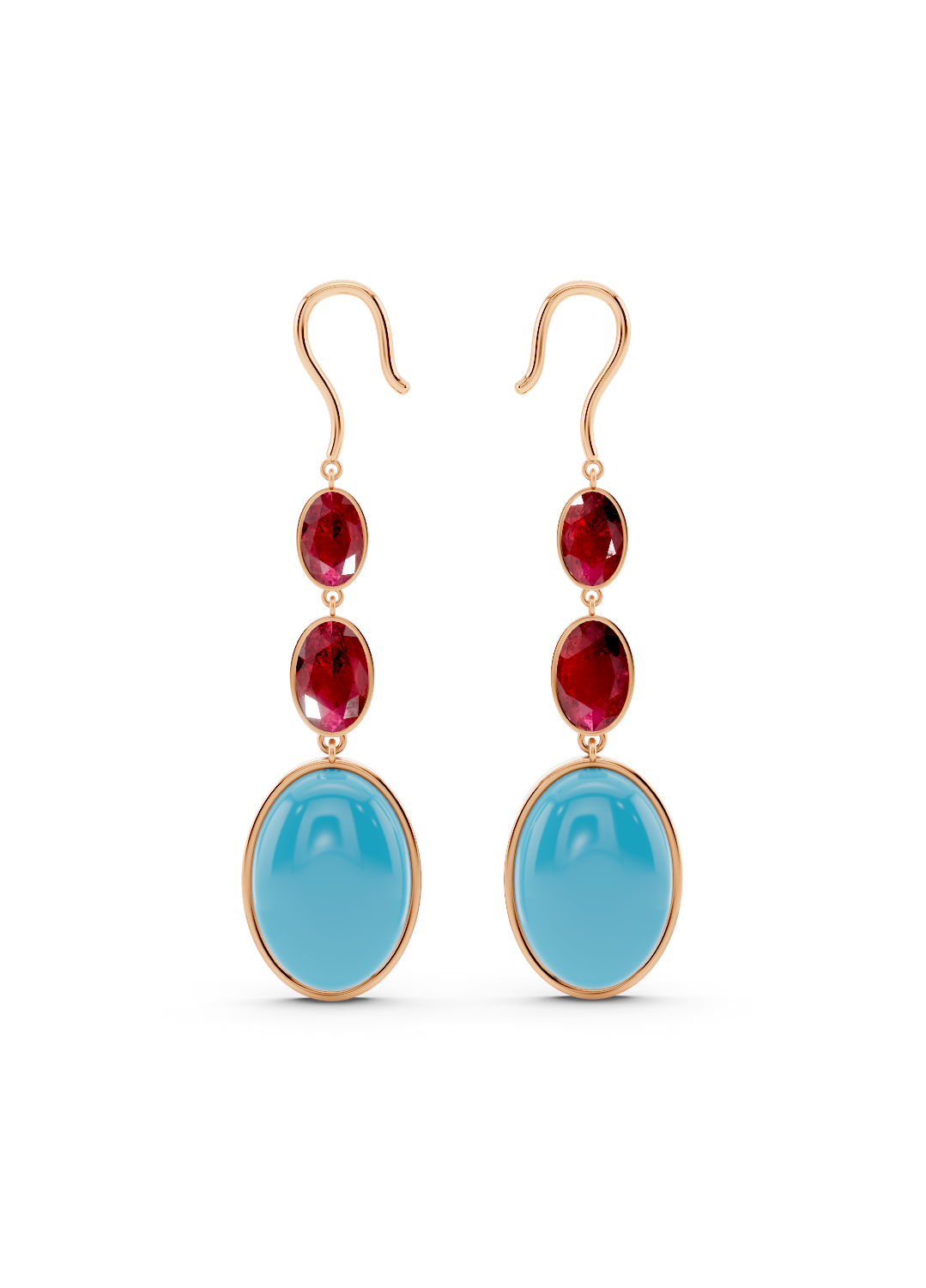 Ruby and Turquoise Drop Earrings