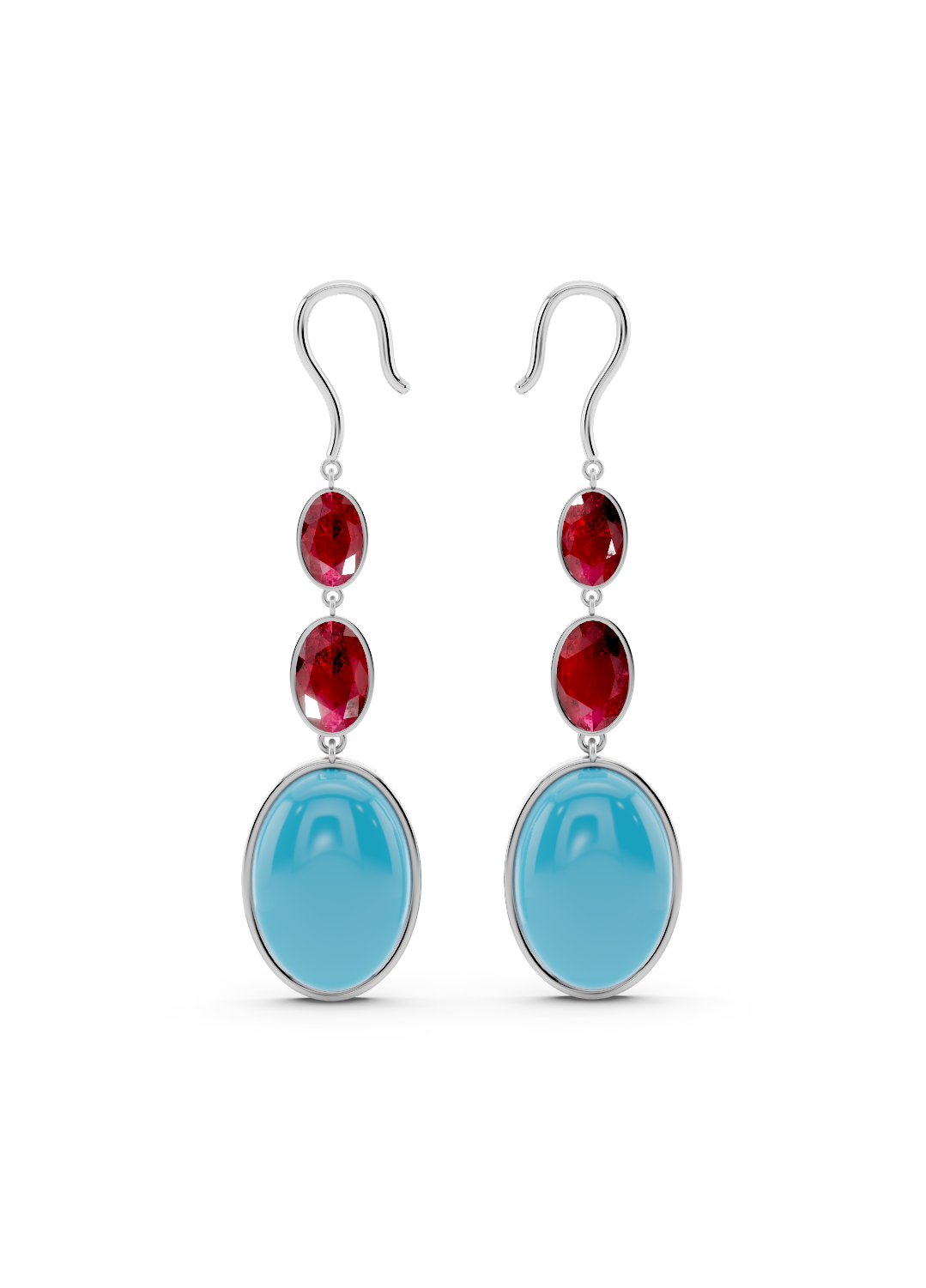 Ruby and Turquoise Drop Earrings