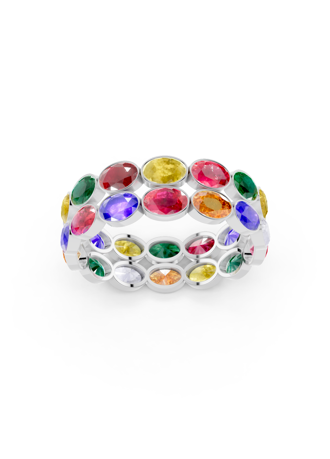 Multi Sapphire Oval Double-Row Eternity Ring
