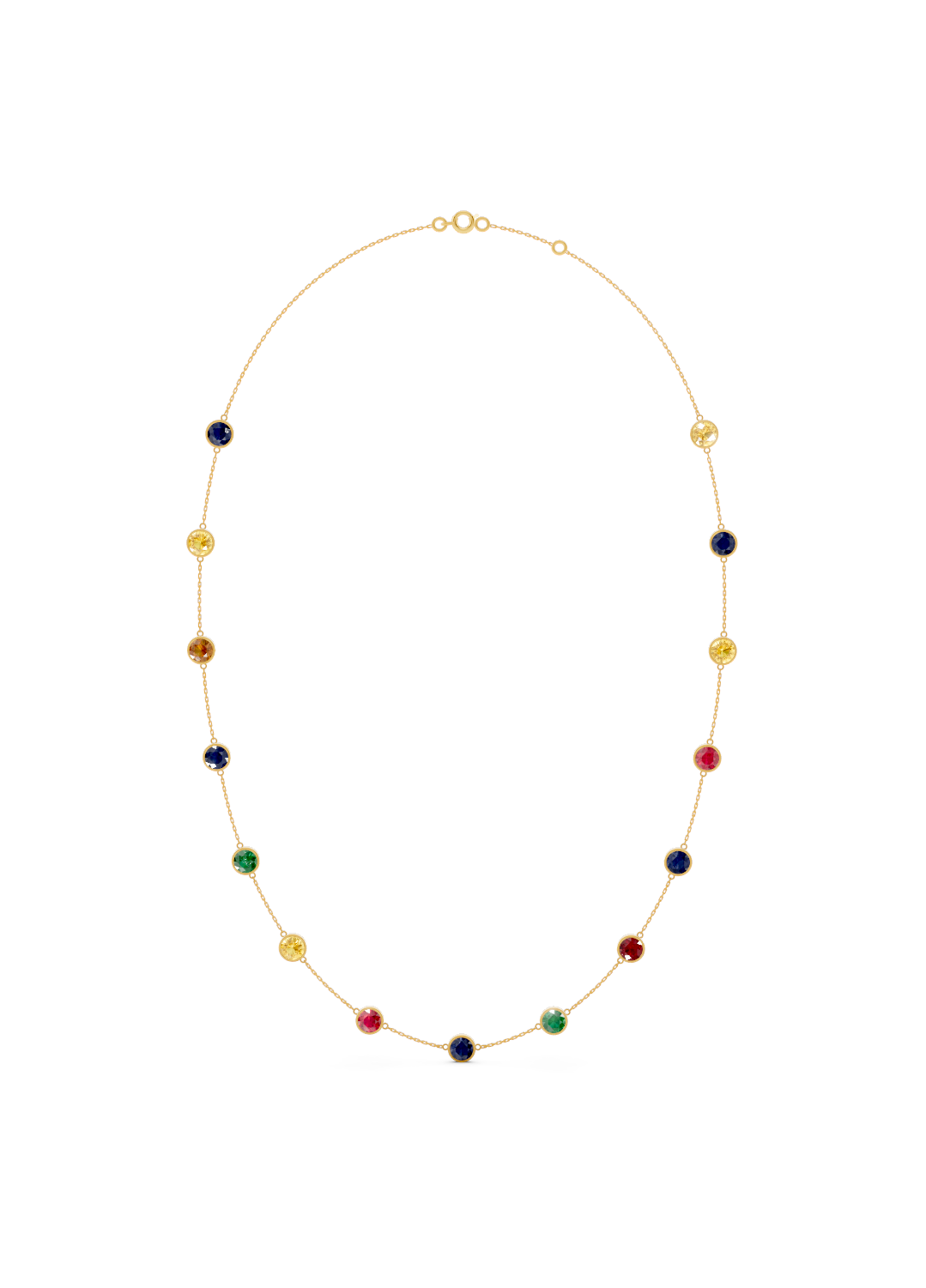 Multicolor Gemstone Bezel-Set Necklace