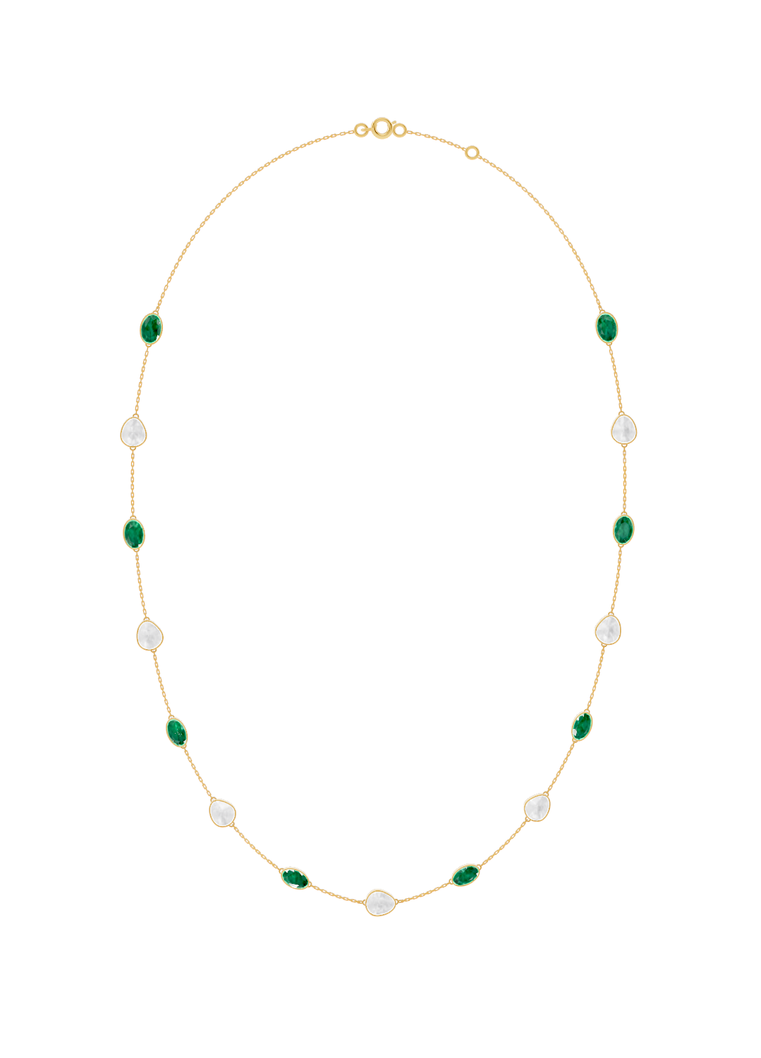 Emerald and Opal Bezel-Set Necklace