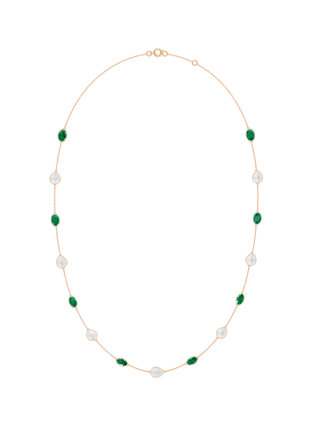 Emerald and Opal Bezel-Set Necklace