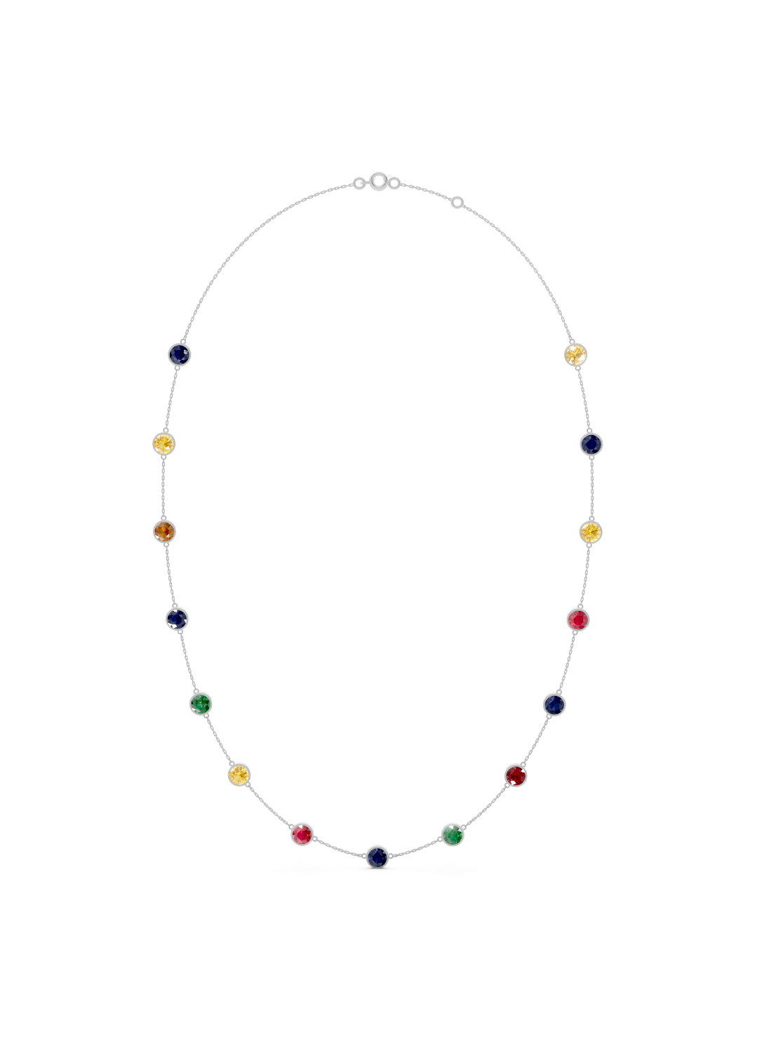 Multicolor Gemstone Bezel-Set Necklace