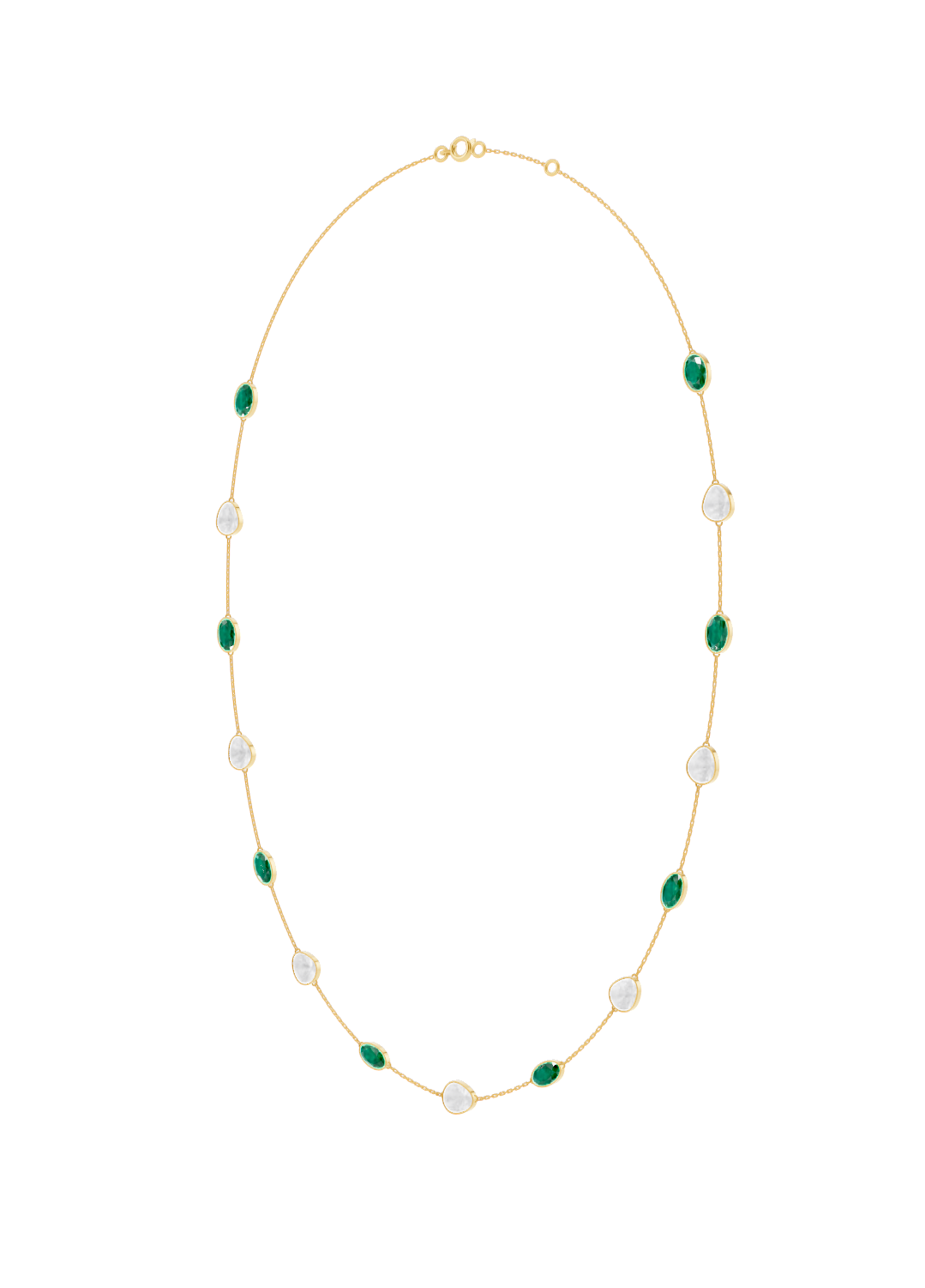 Emerald and Opal Bezel-Set Necklace