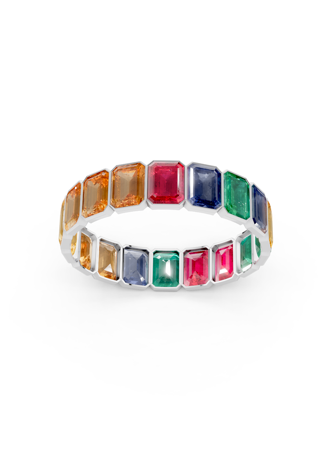 Rainbow Emerald-Cut Sapphire Eternity Ring