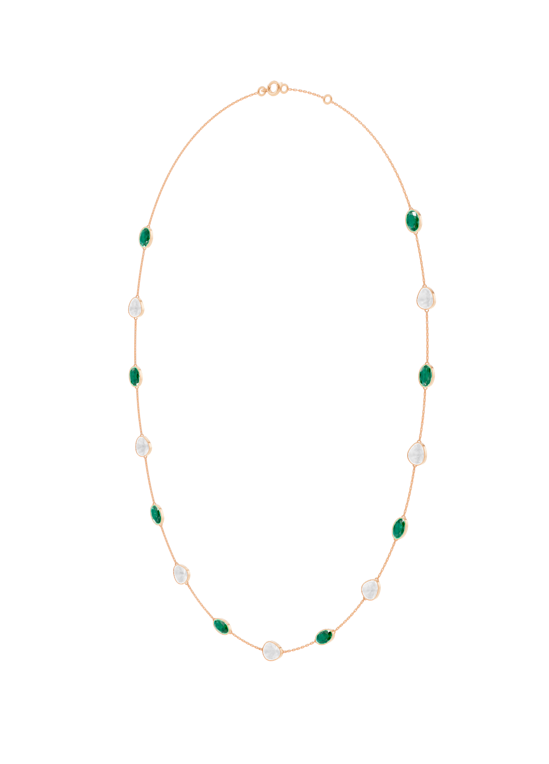 Emerald and Opal Bezel-Set Necklace
