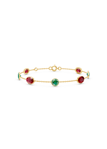 Ruby and Emerald Duet Solitaire Strand Bracelet