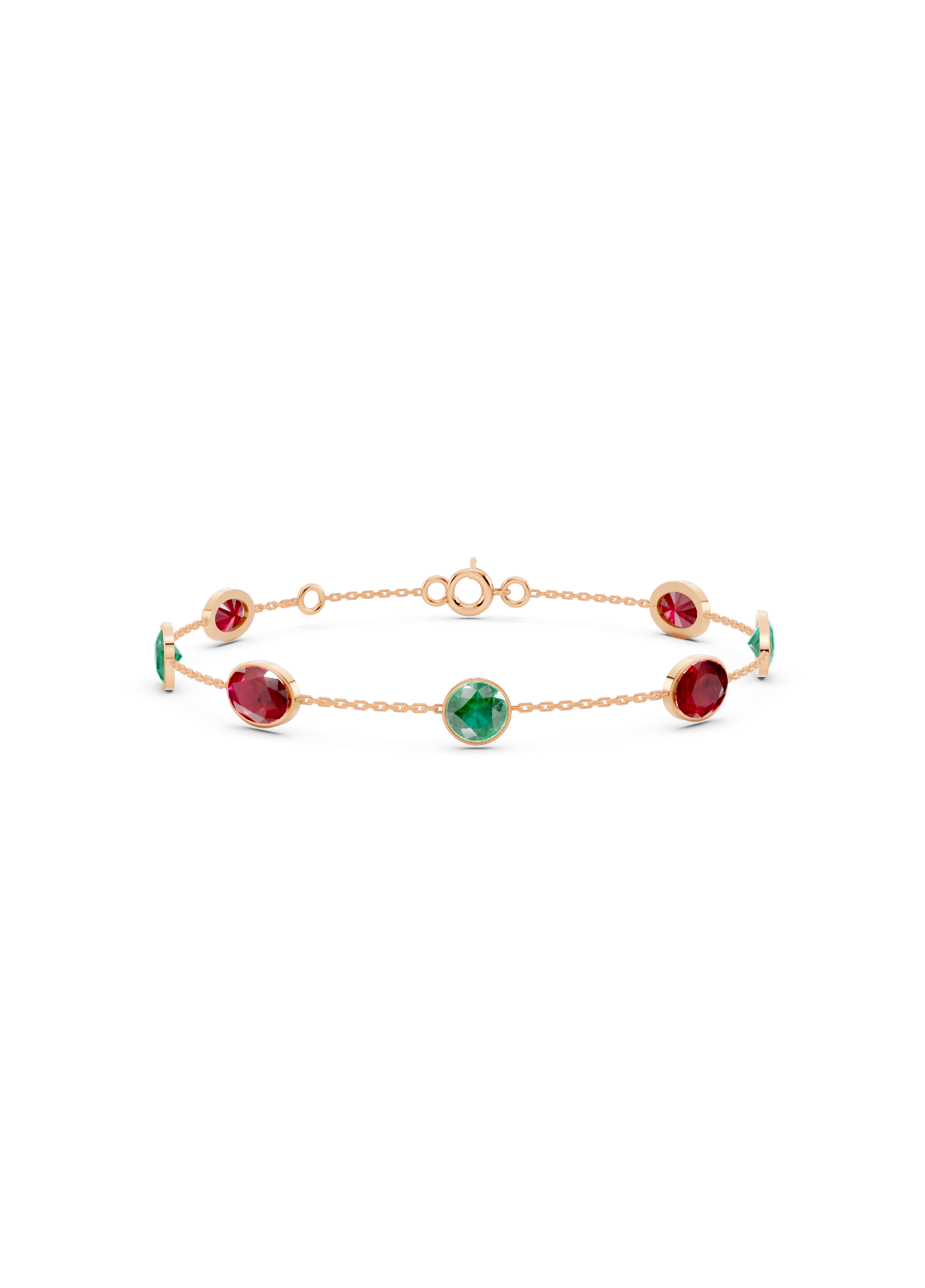 Ruby and Emerald Duet Solitaire Strand Bracelet