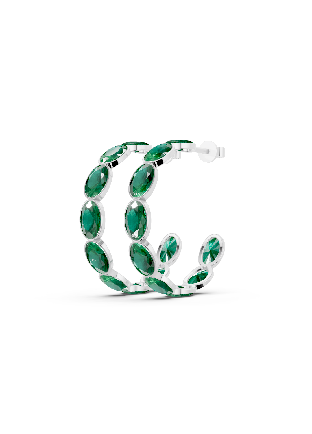 Emerald Bezel-Set Hoop Earrings