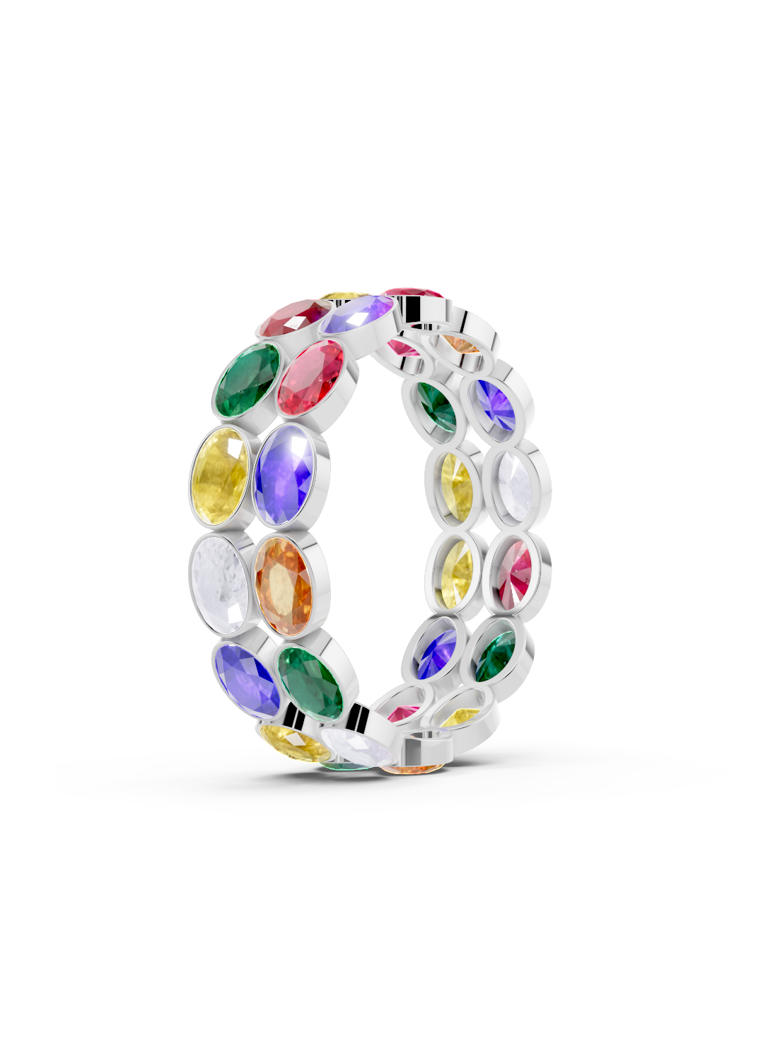 Multi Sapphire Oval Double-Row Eternity Ring