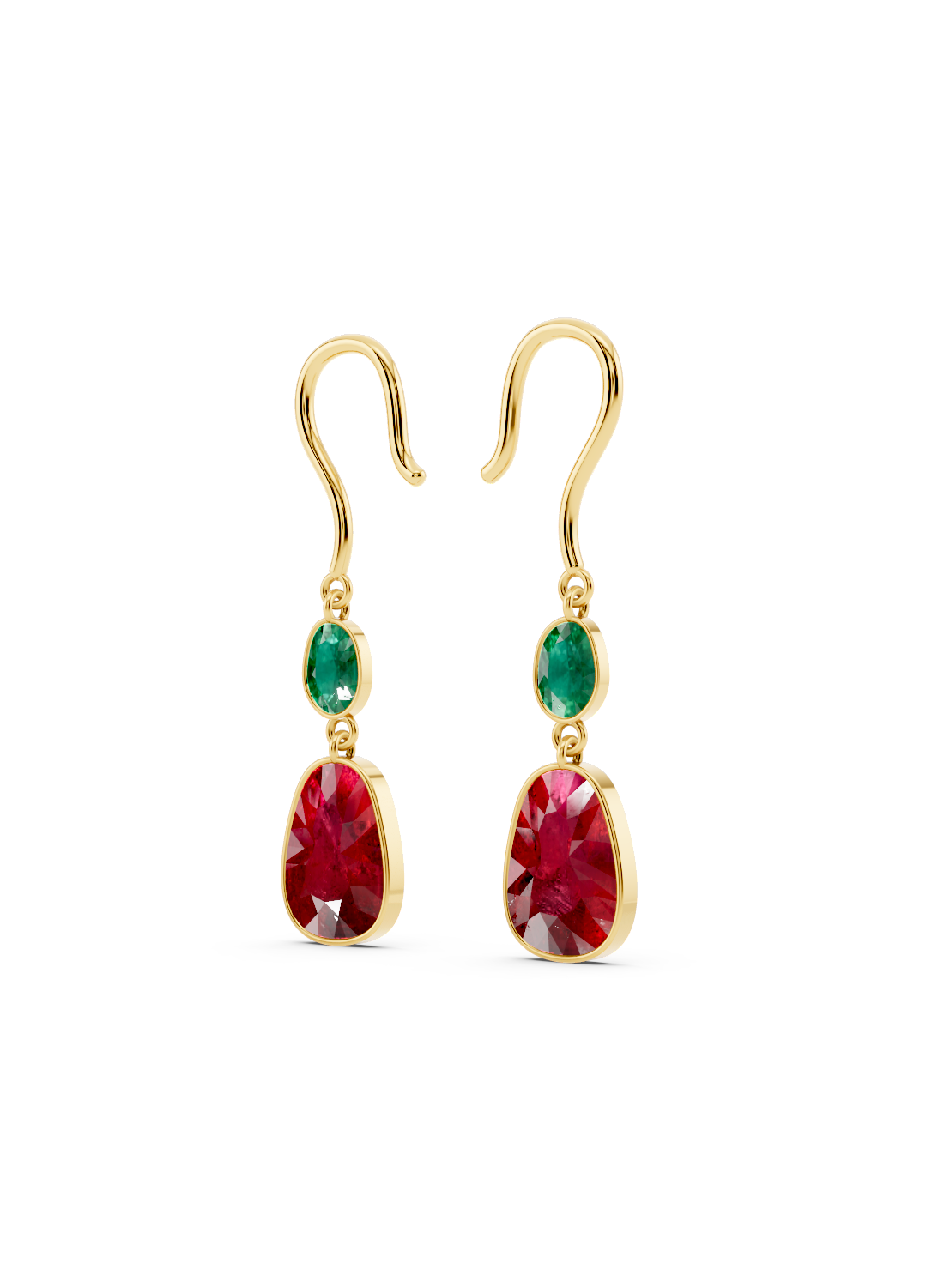 Emerald and Ruby Drop Earrings