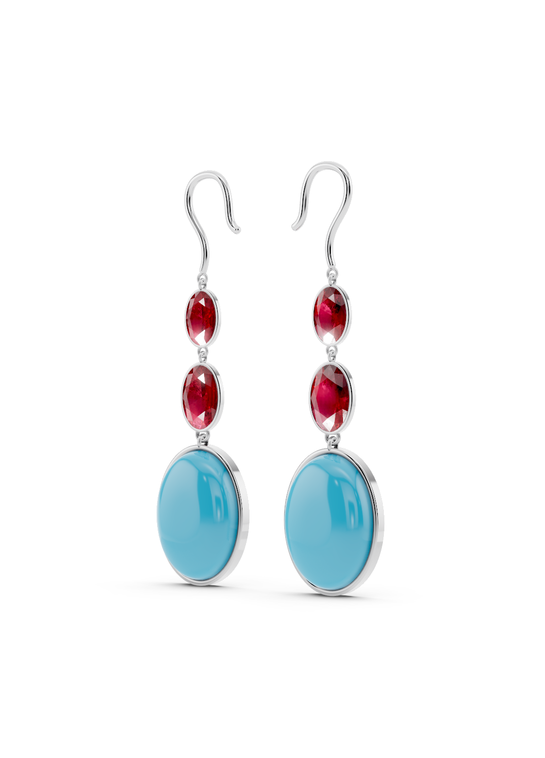 Ruby and Turquoise Drop Earrings