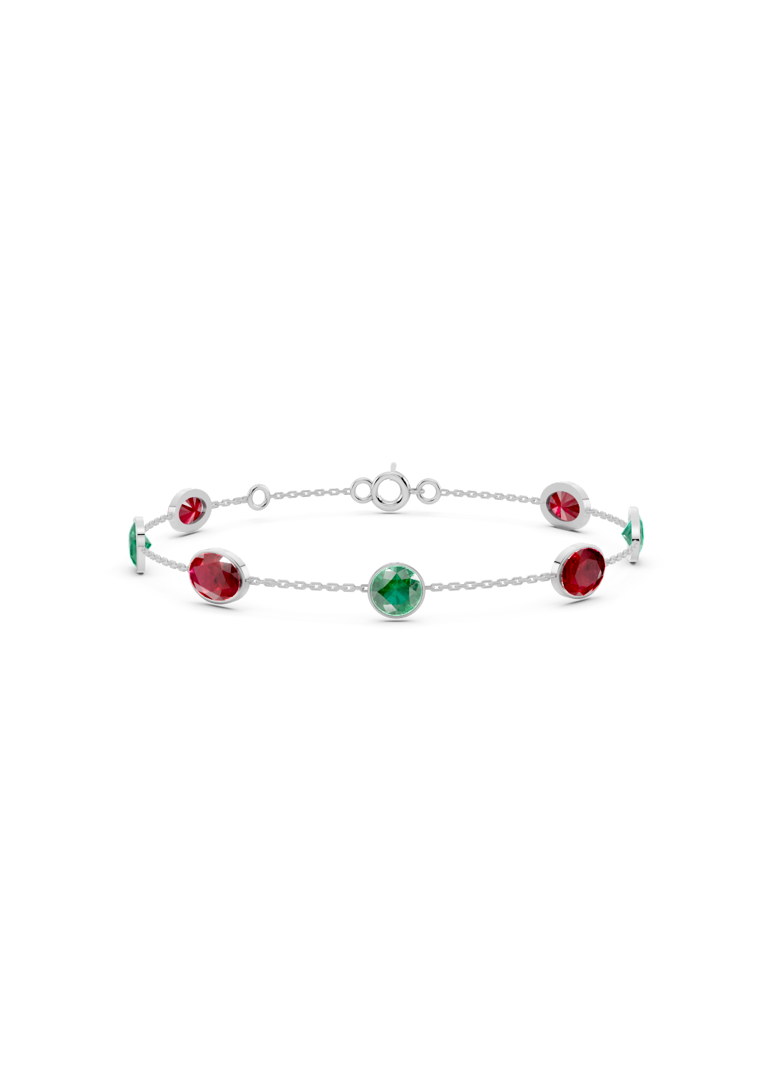 Ruby and Emerald Duet Solitaire Strand Bracelet