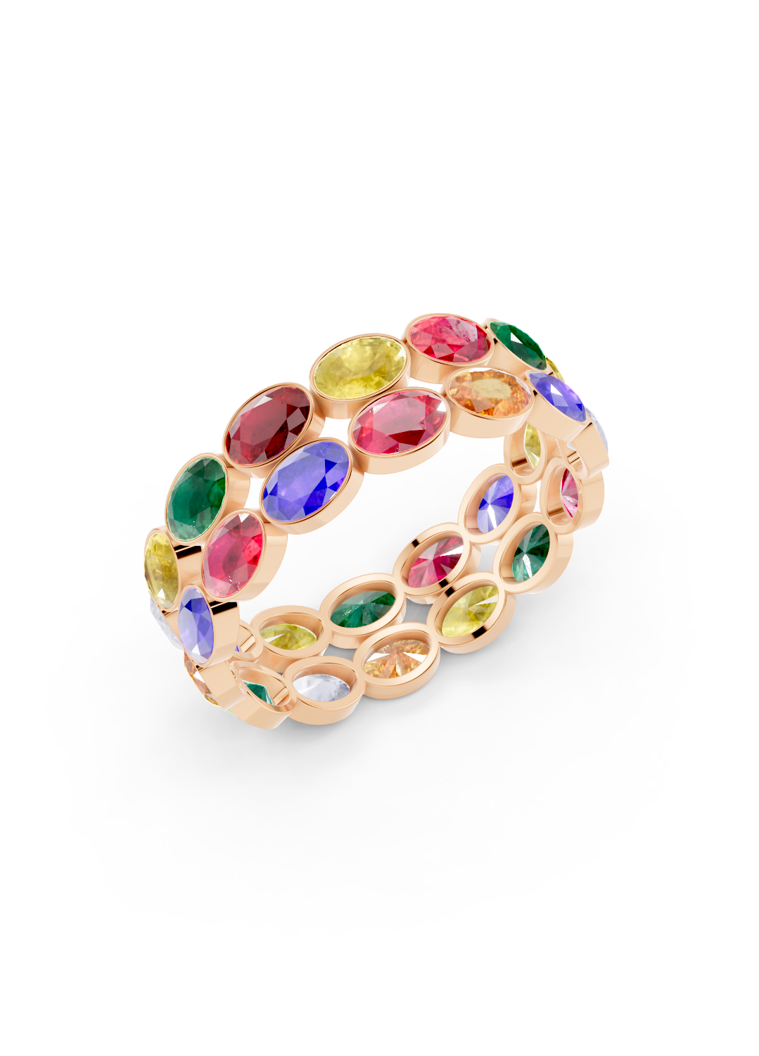 Multi Sapphire Oval Double-Row Eternity Ring