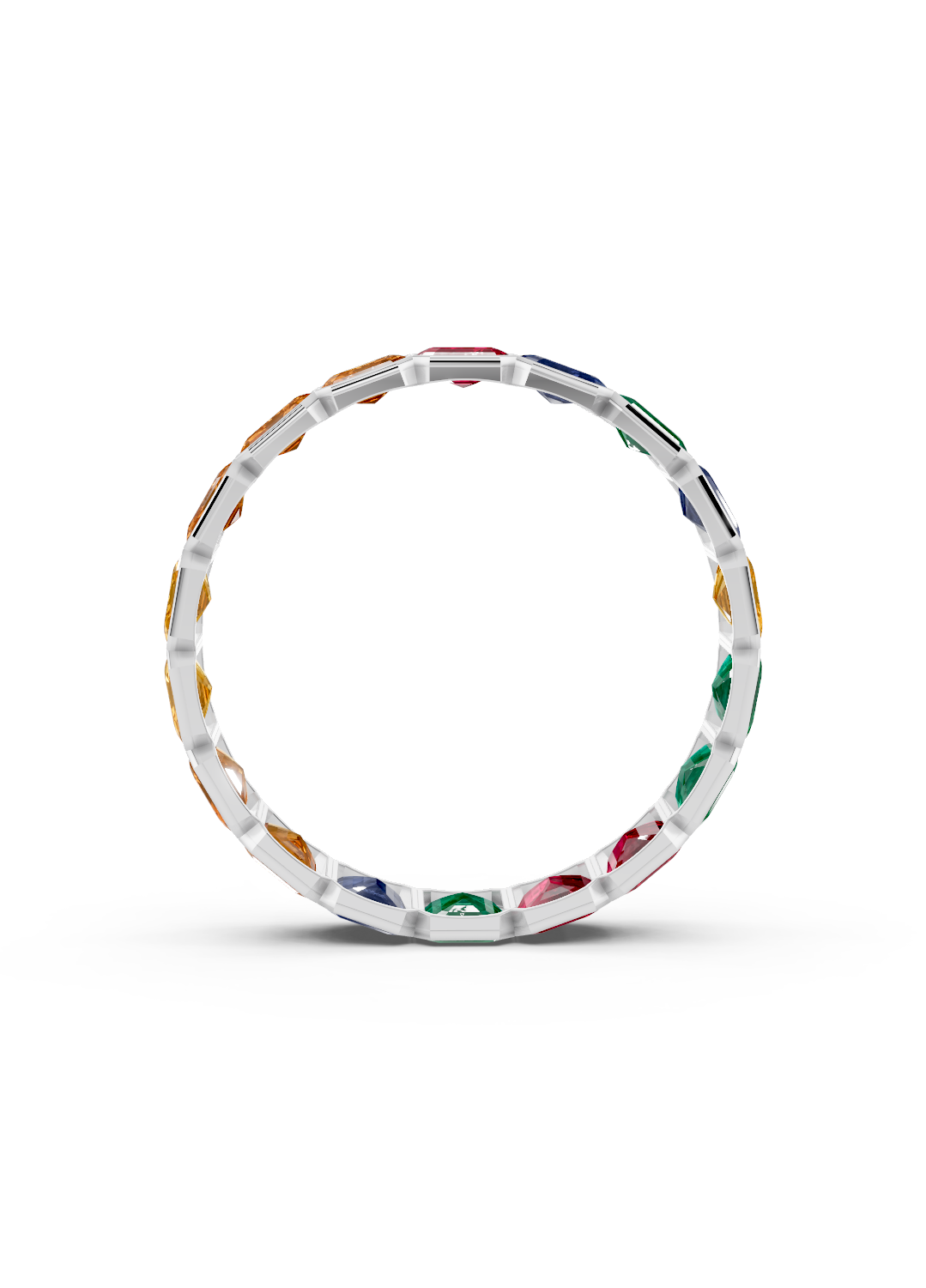Rainbow Emerald-Cut Sapphire Eternity Ring