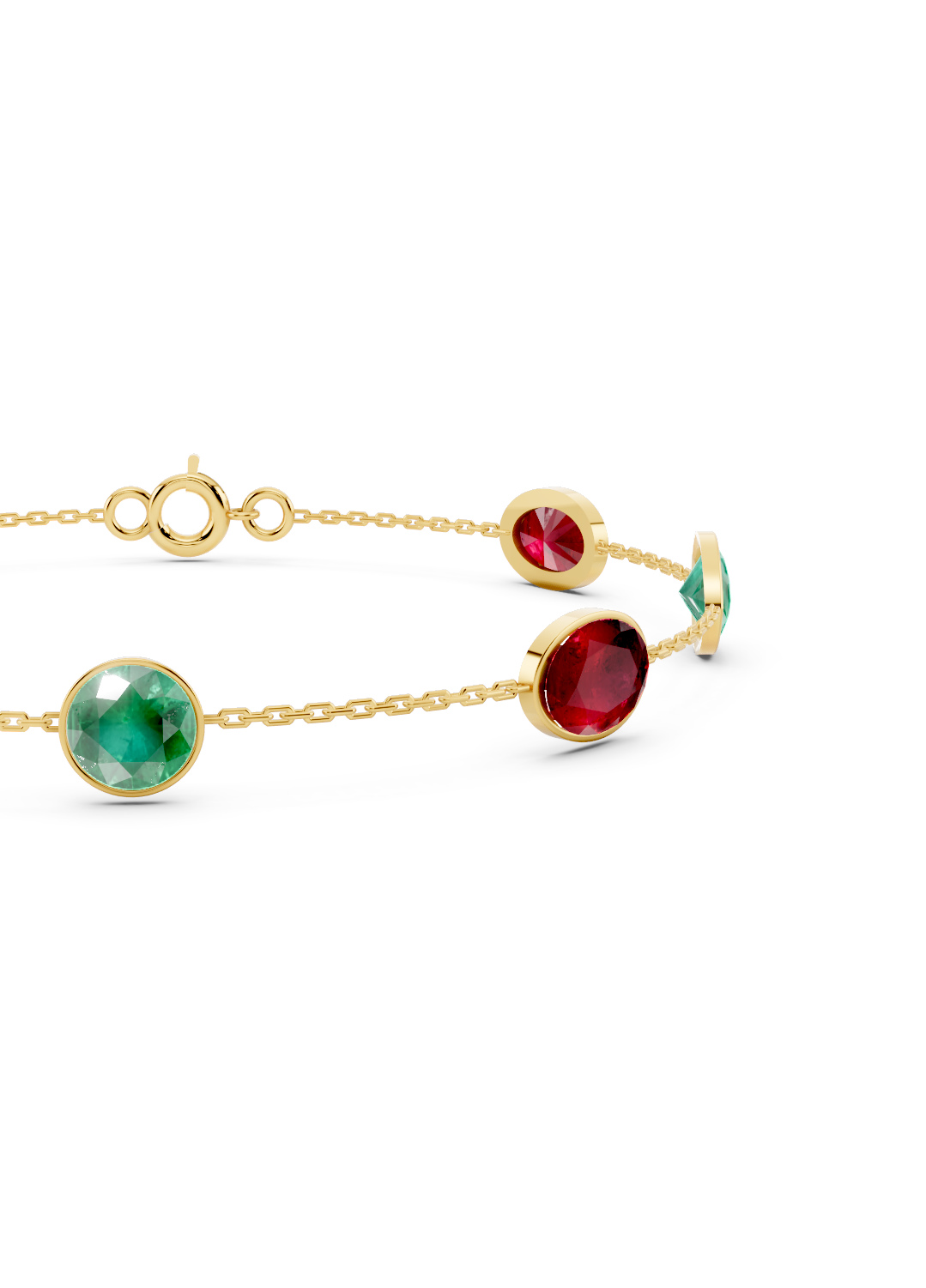 Ruby and Emerald Duet Solitaire Strand Bracelet