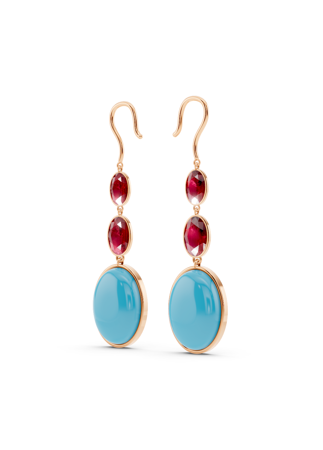 Ruby and Turquoise Drop Earrings