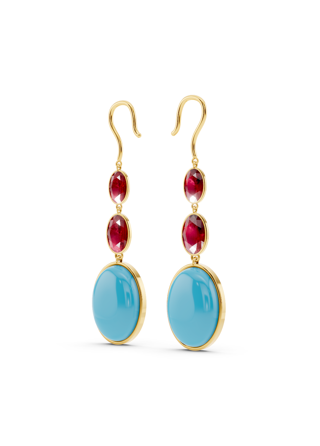 Ruby and Turquoise Drop Earrings