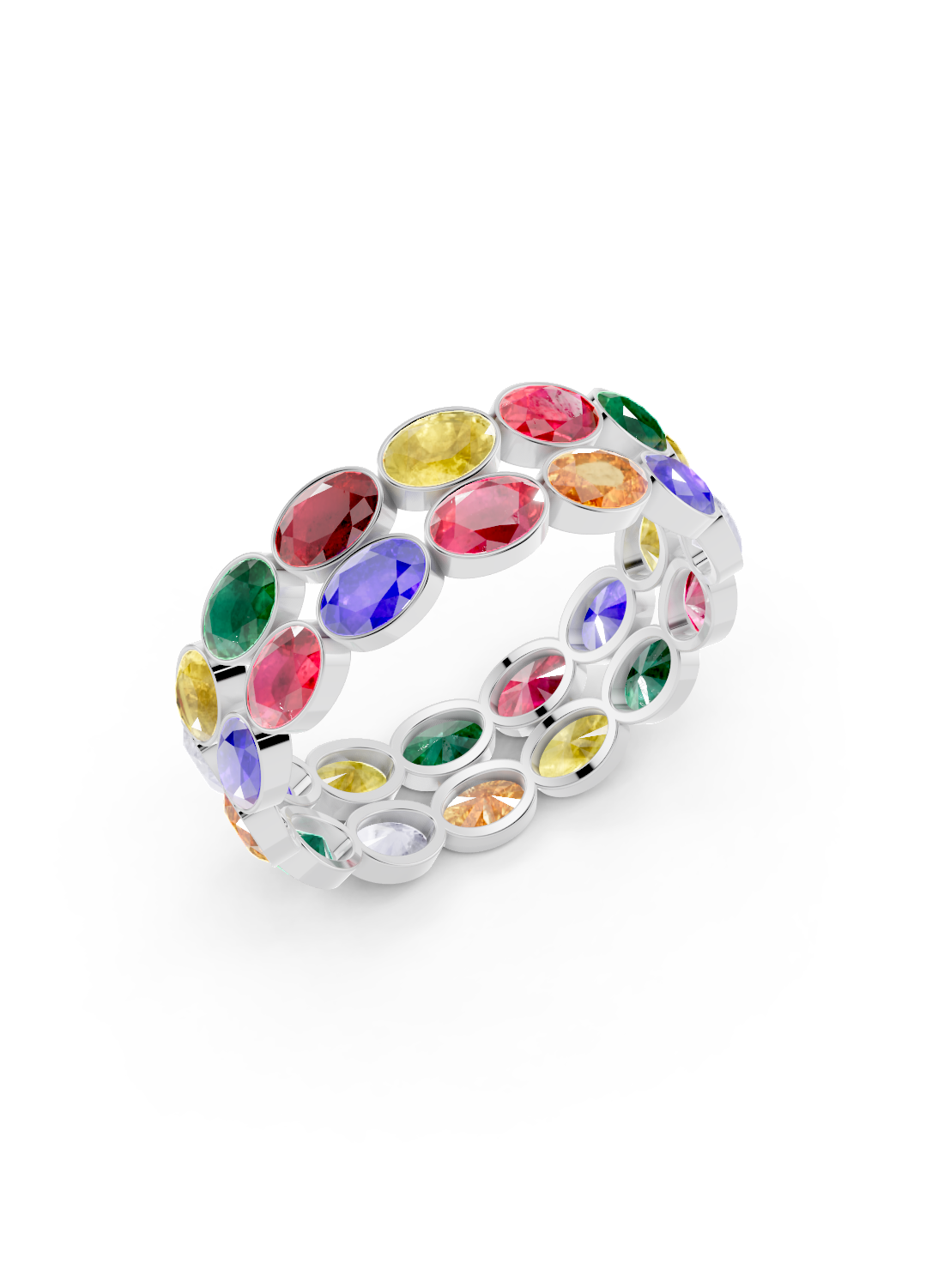 Multi Sapphire Oval Double-Row Eternity Ring