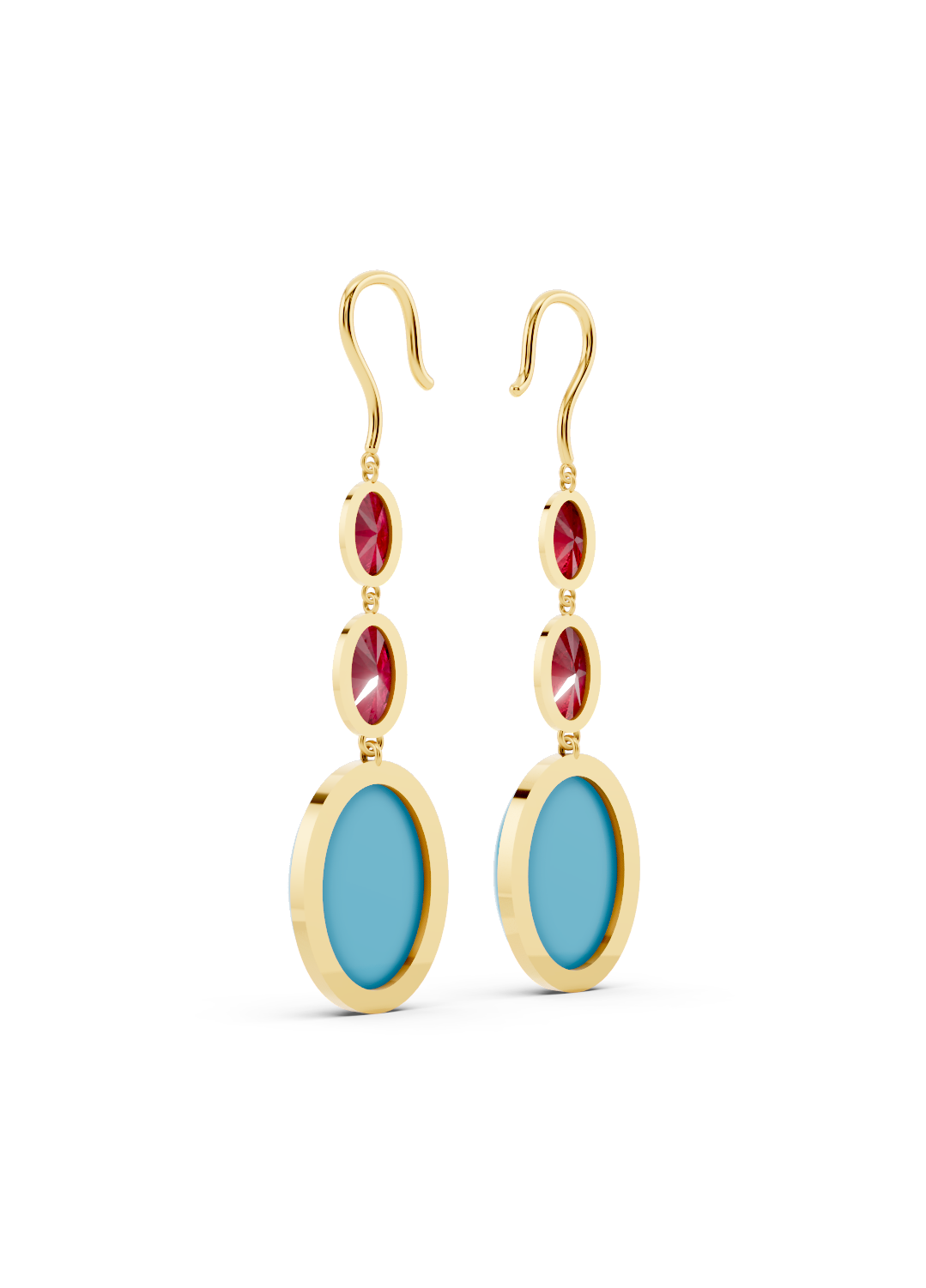 Ruby and Turquoise Drop Earrings