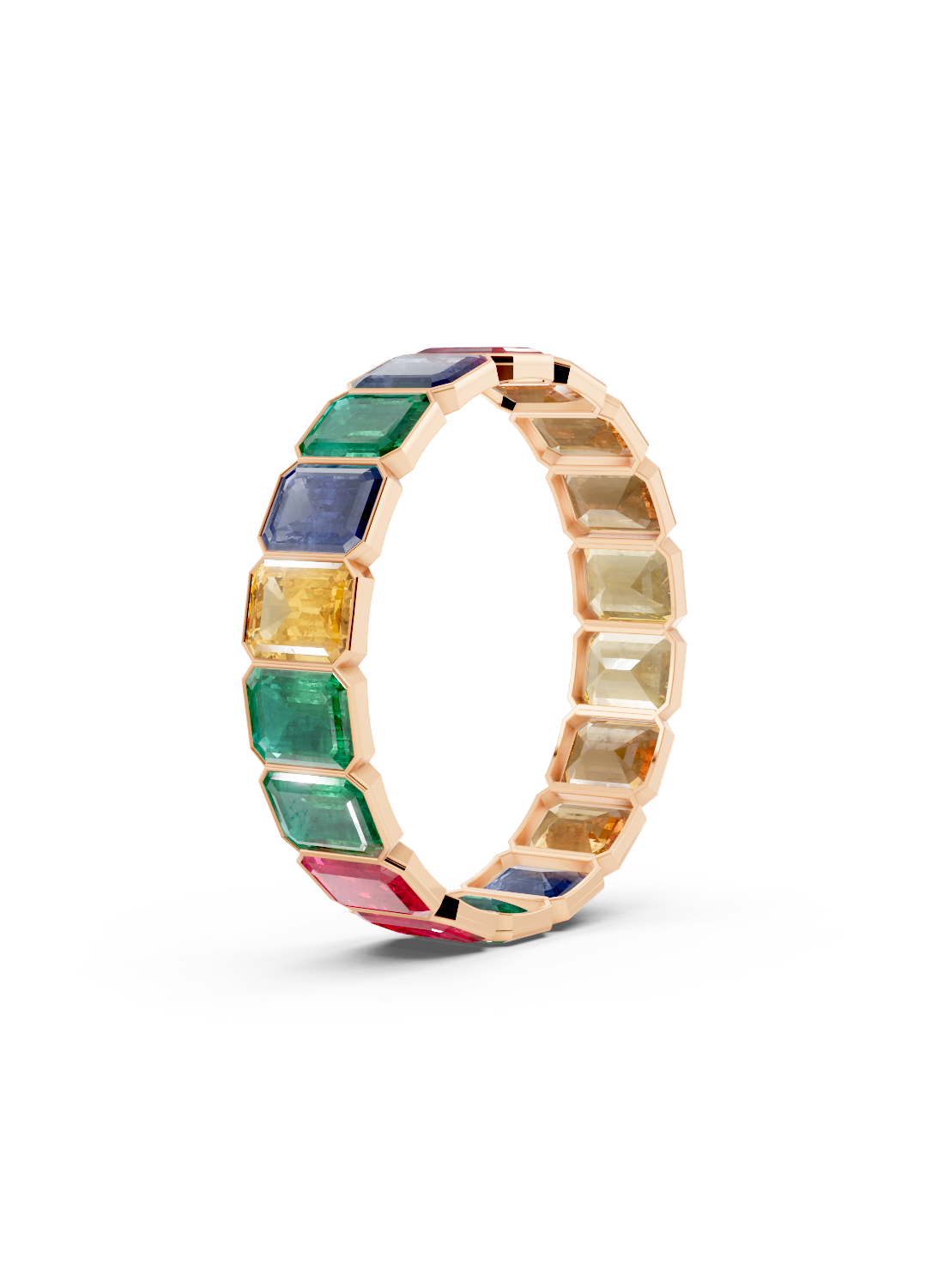 Rainbow Emerald-Cut Sapphire Eternity Ring