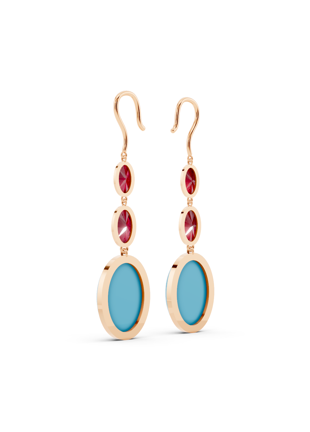 Ruby and Turquoise Drop Earrings