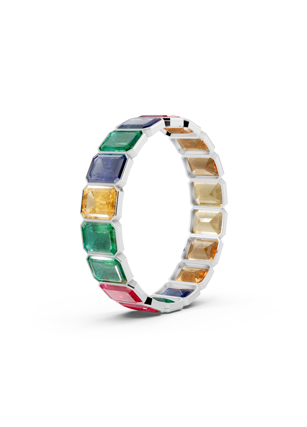 Rainbow Emerald-Cut Sapphire Eternity Ring