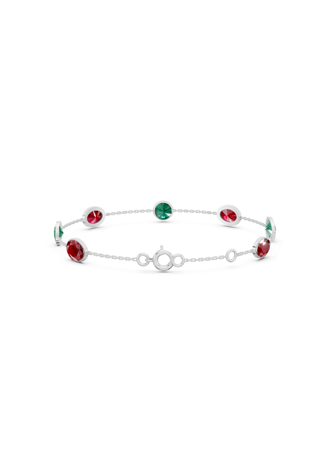 Ruby and Emerald Duet Solitaire Strand Bracelet