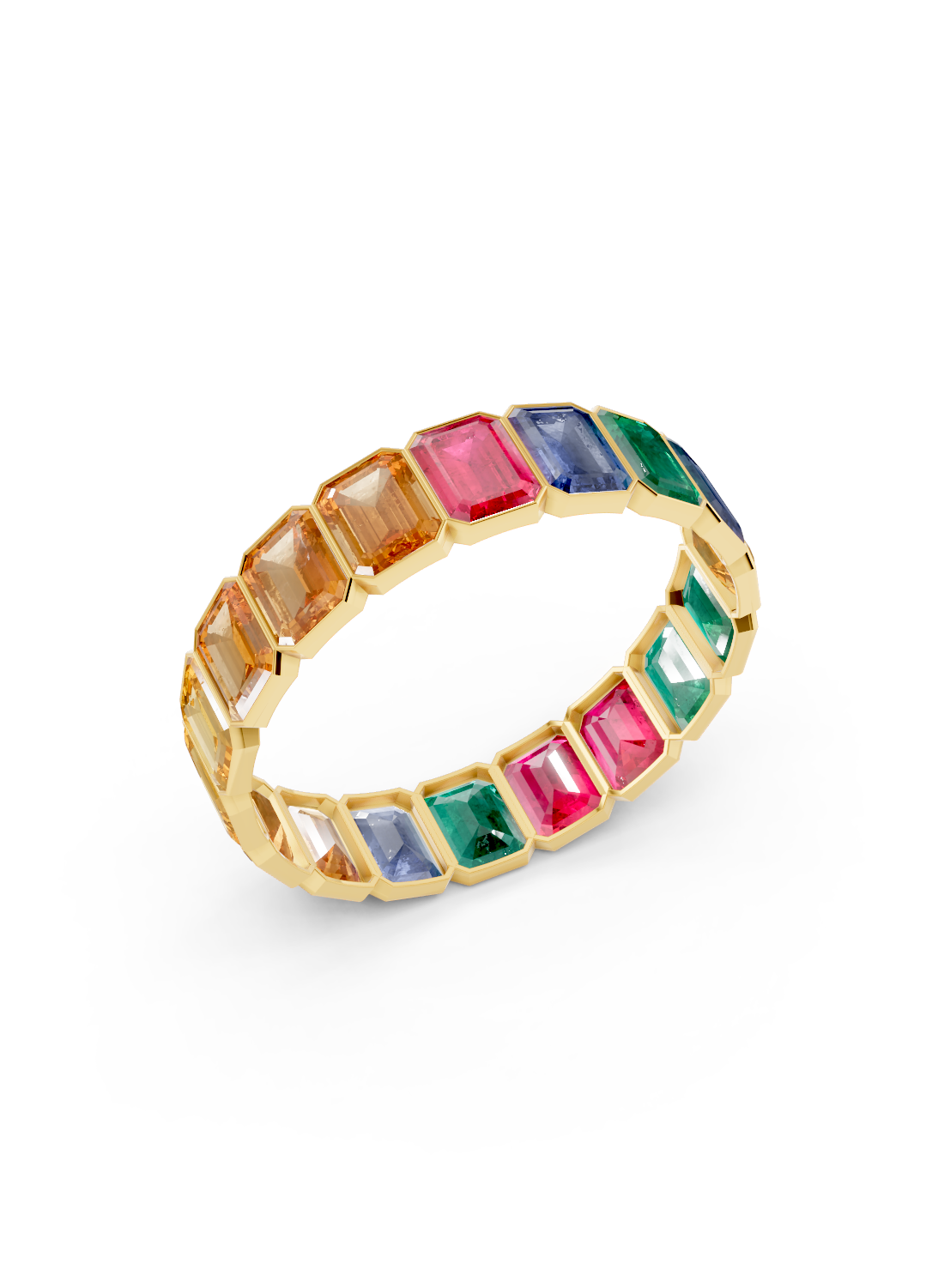 Rainbow Emerald-Cut Sapphire Eternity Ring