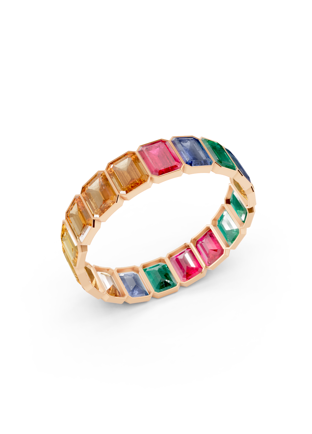 Rainbow Emerald-Cut Sapphire Eternity Ring