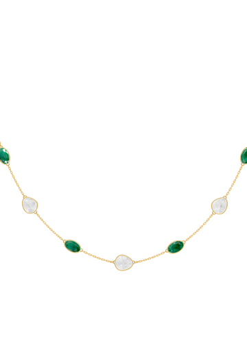 Emerald and Opal Bezel-Set Necklace