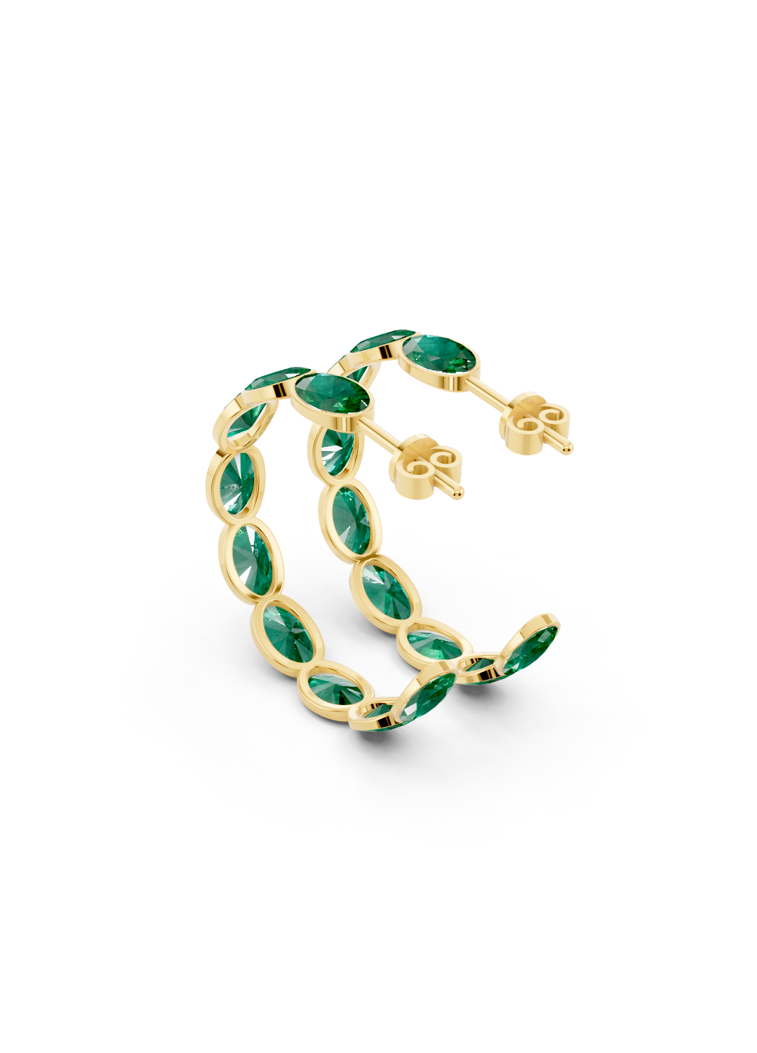 Emerald Bezel-Set Hoop Earrings