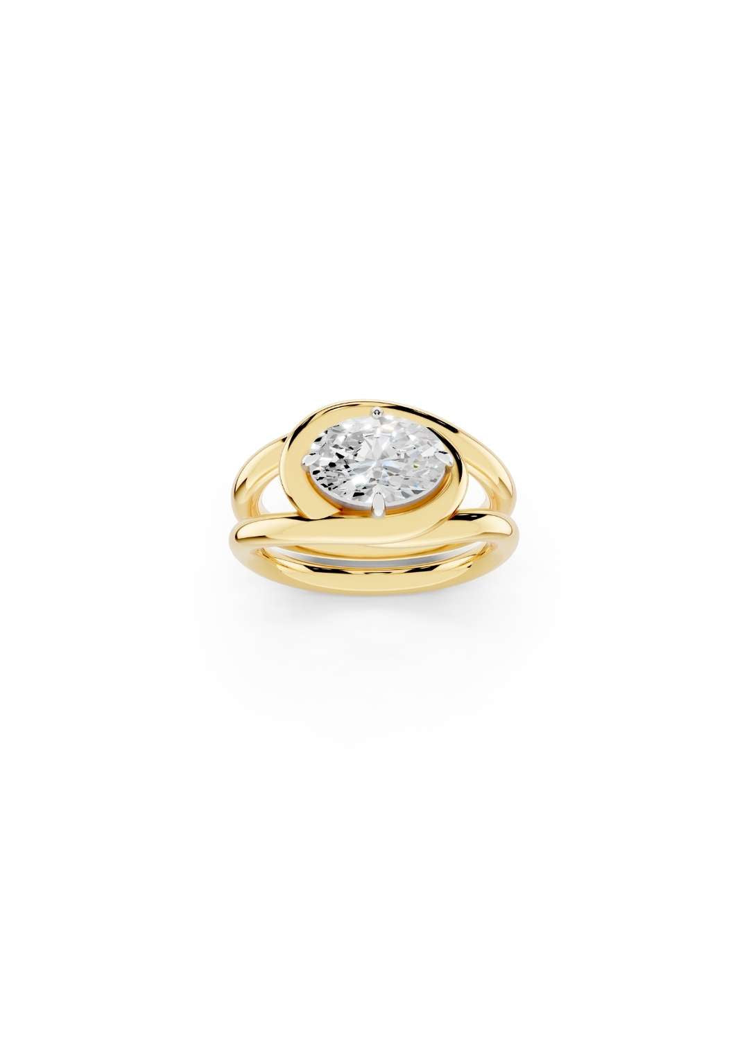 Twisted Gold Oval Diamond Ring Image 2
