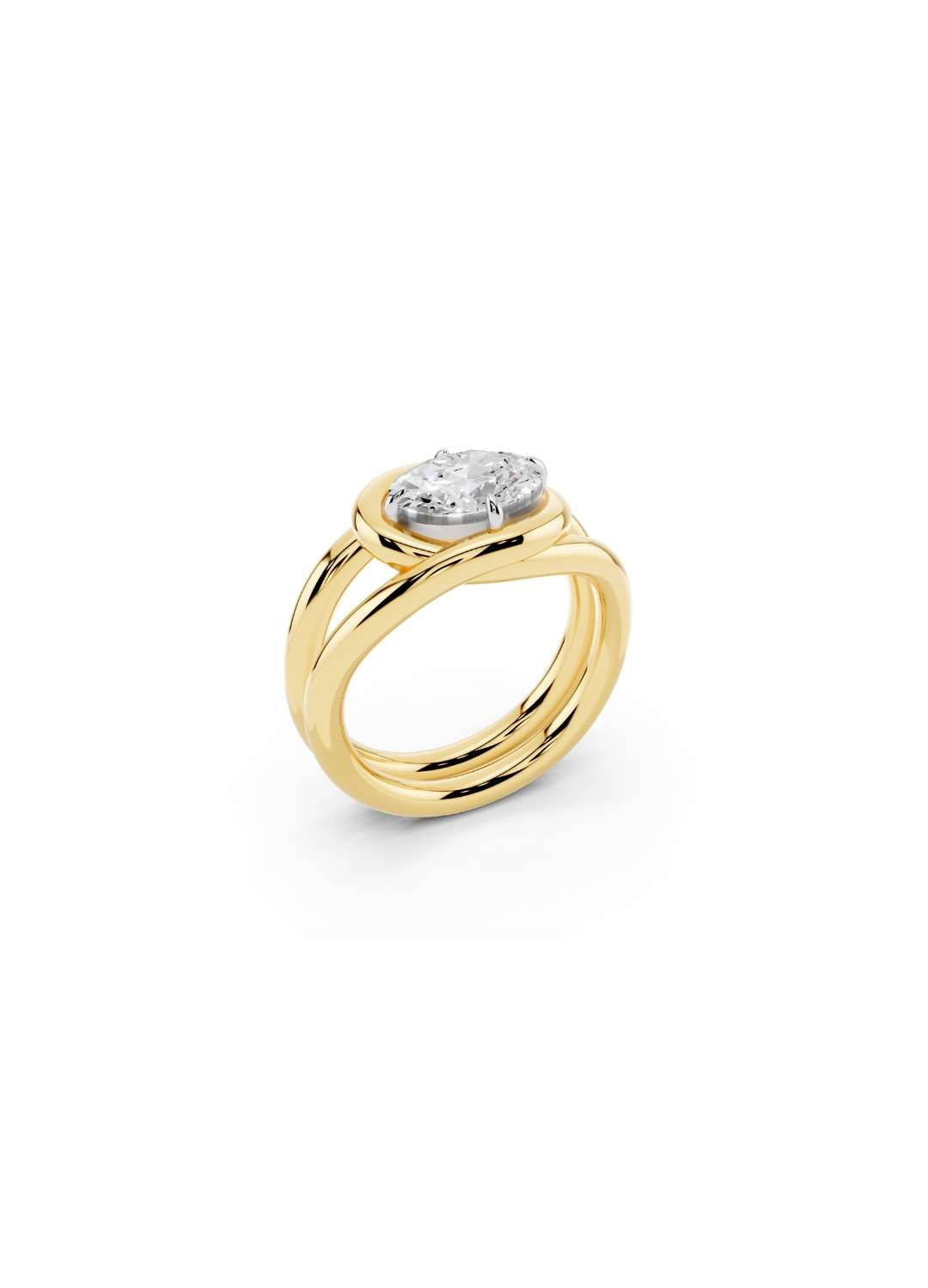Twisted Gold Oval Diamond Ring Image 4