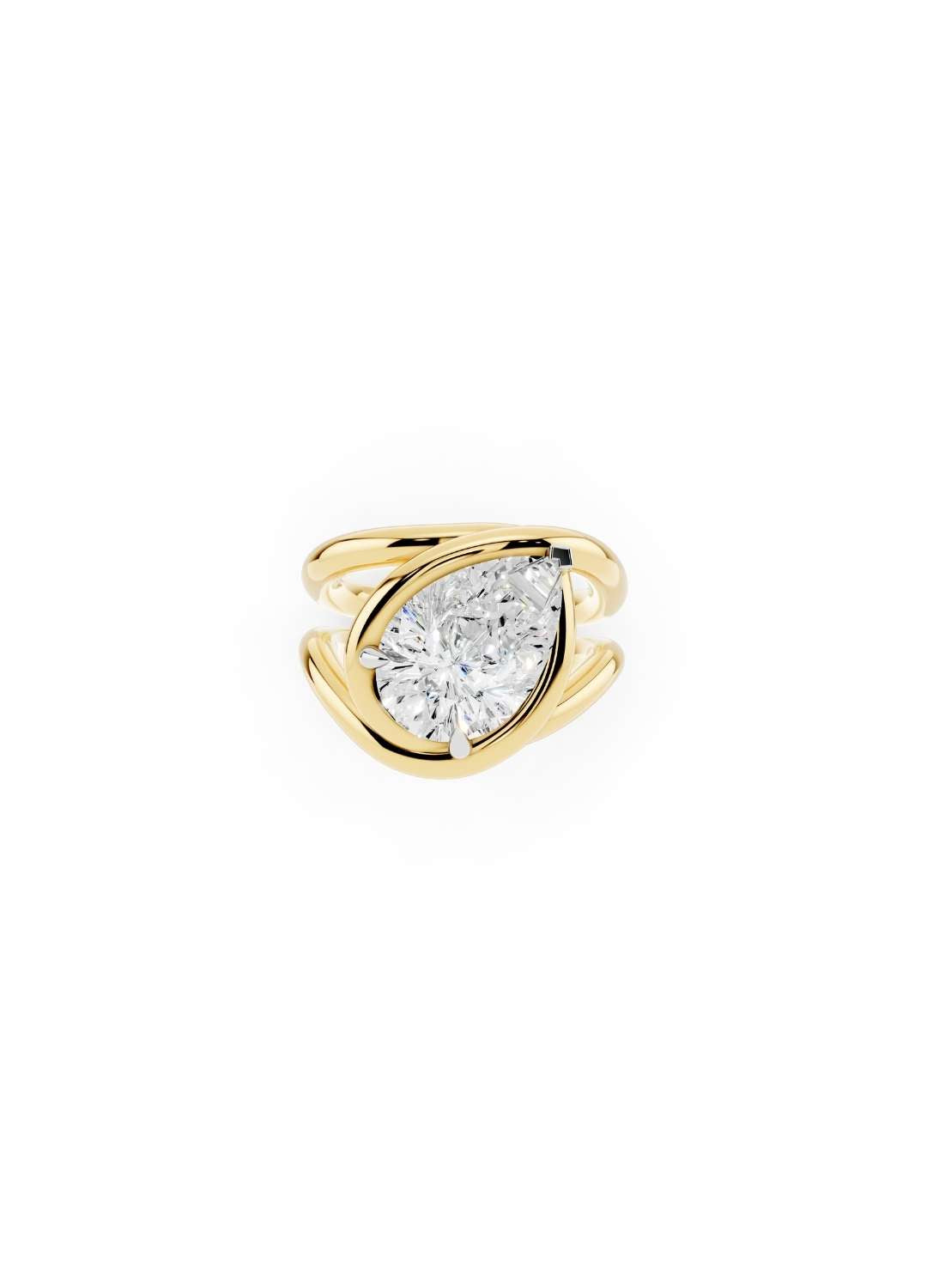 Twisted Gold Pear Diamond Ring Image 2