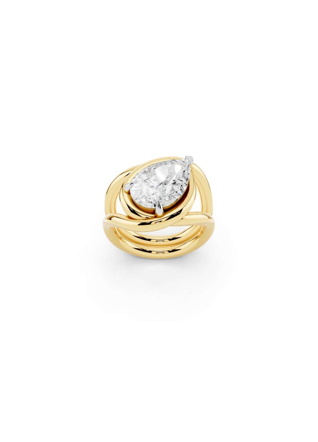 Twisted Gold Pear Diamond Ring Image 3