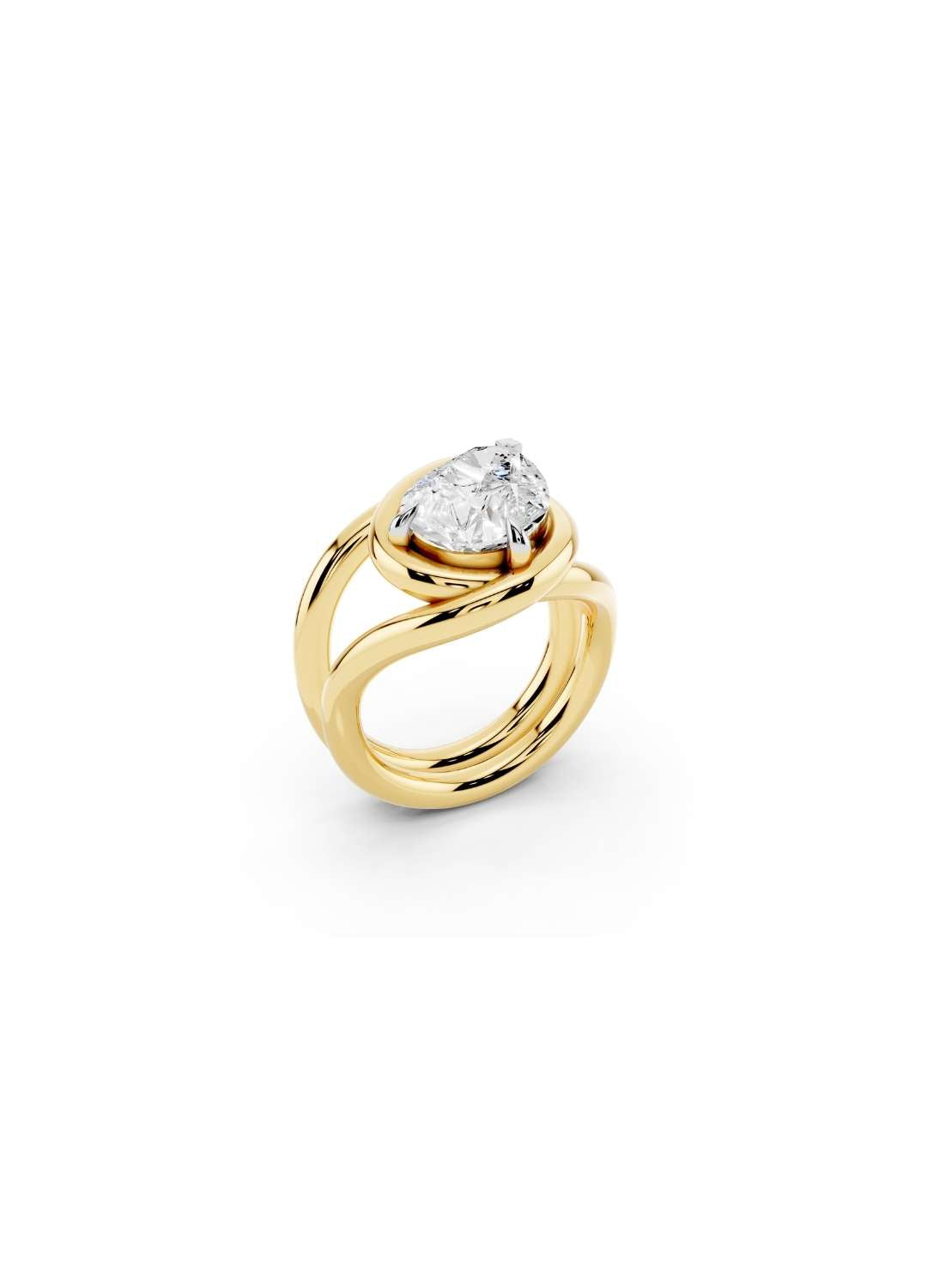 Twisted Gold Pear Diamond Ring Image 1