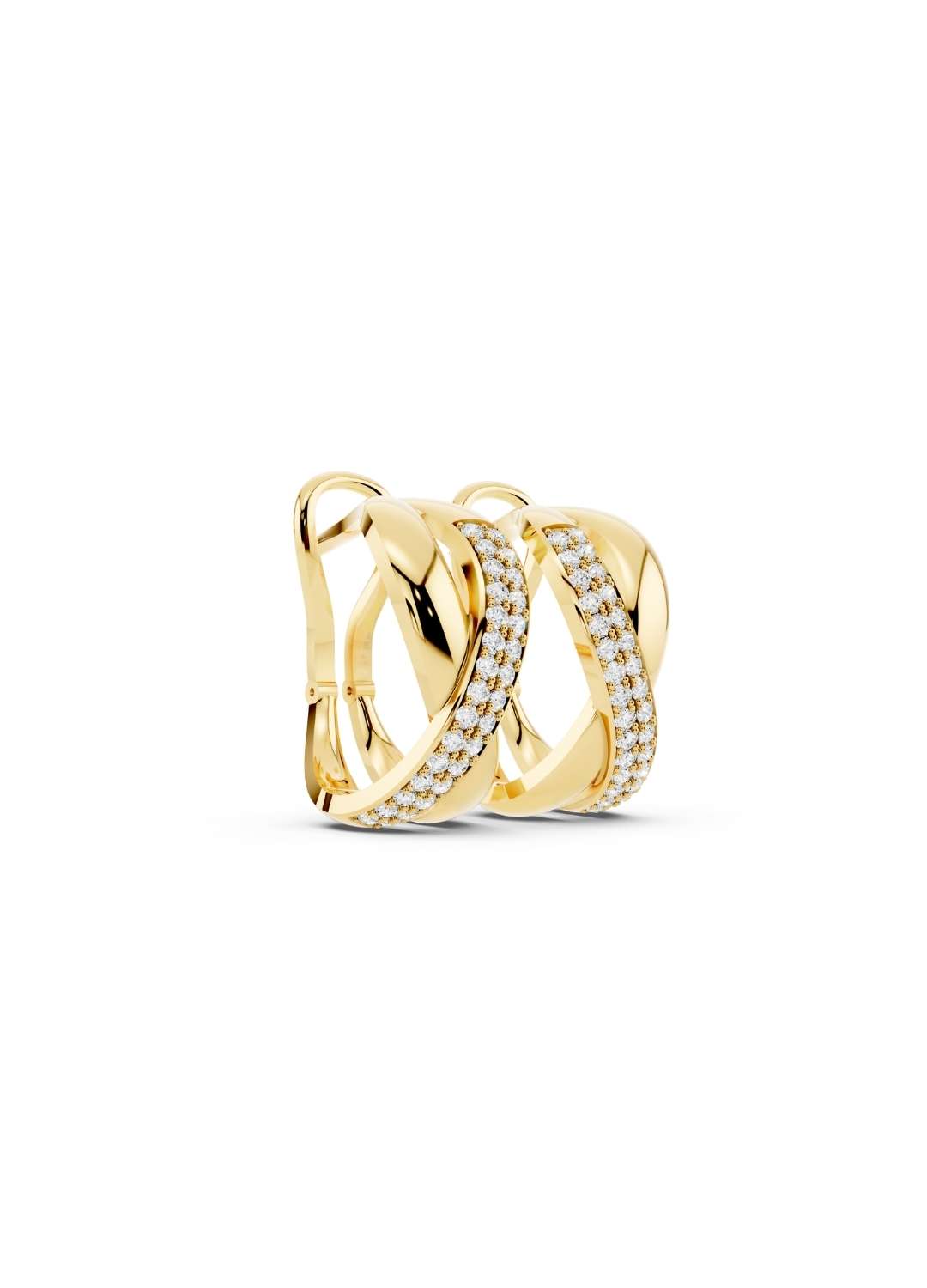 Two-Tone Crossover Diamond Earrings Image 3