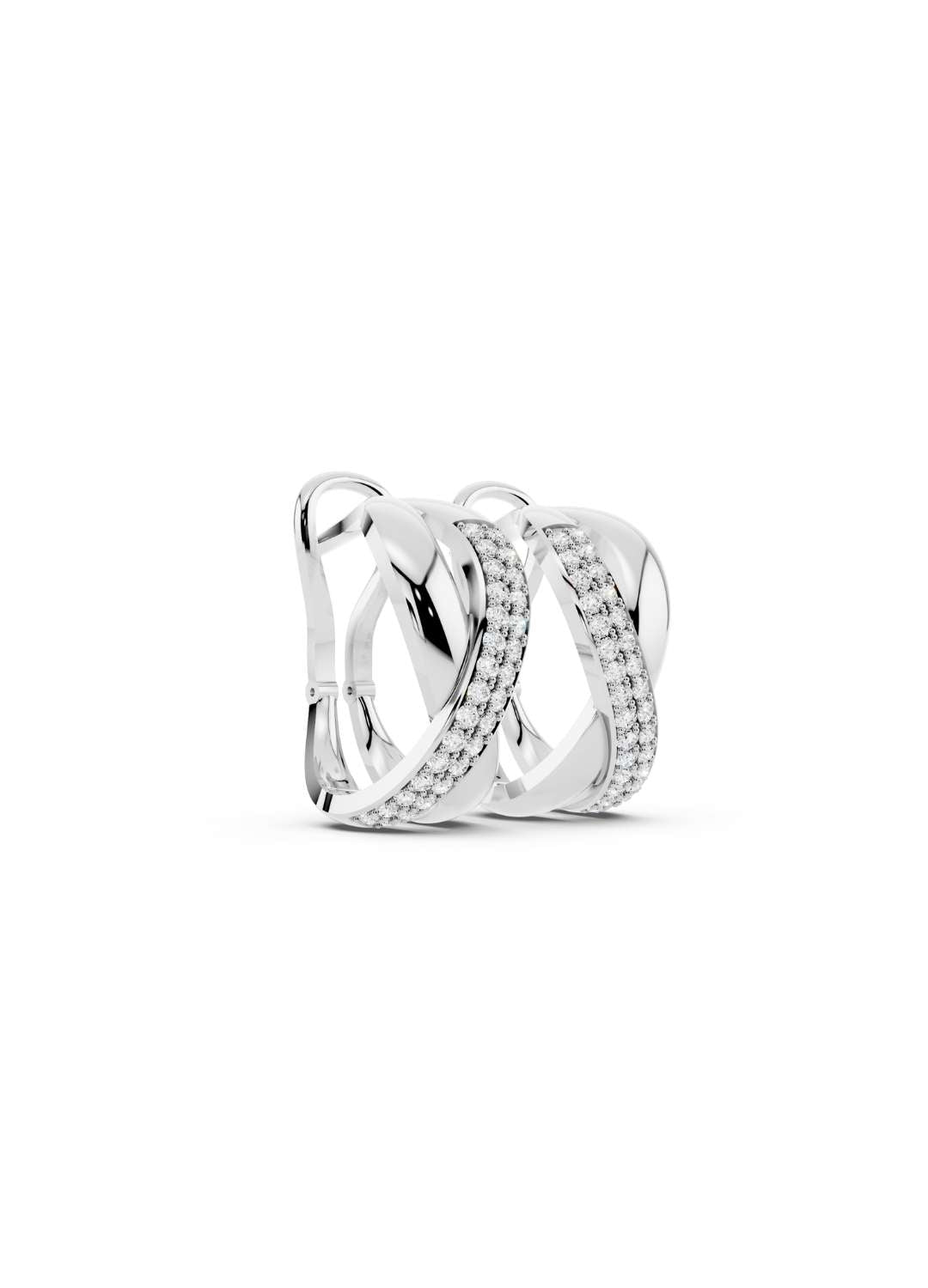 Two-Tone Crossover Diamond Earrings Image 13