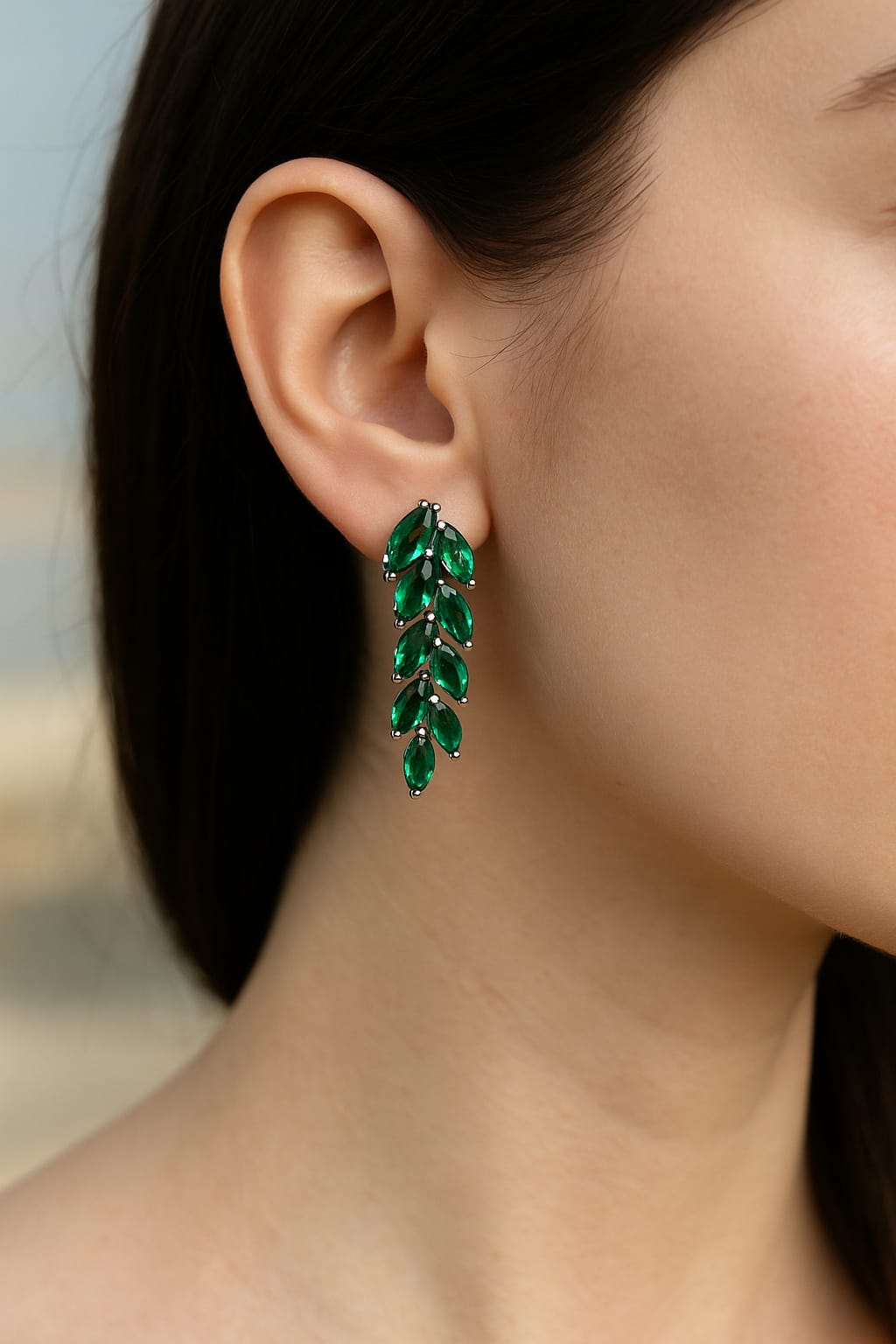 Emerald Leaf Drop Earrings Image 1