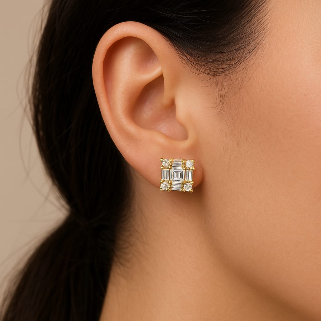 Emerald Illusion Diamond Stud Earrings