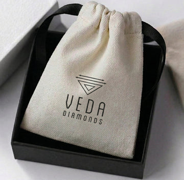 Veda Diamonds drawstring bag in a black box 