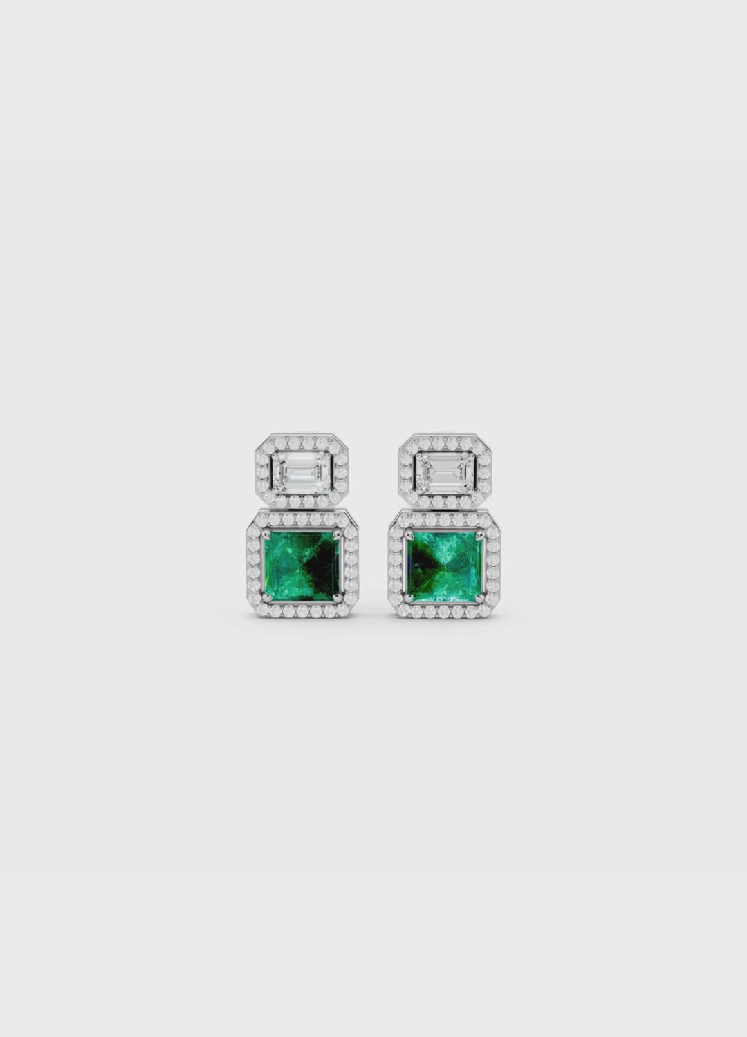 Emerald & Diamond Halo Drop Earrings