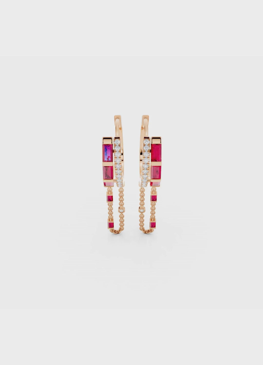 Ruby & Diamond Chain Hoop Earrings