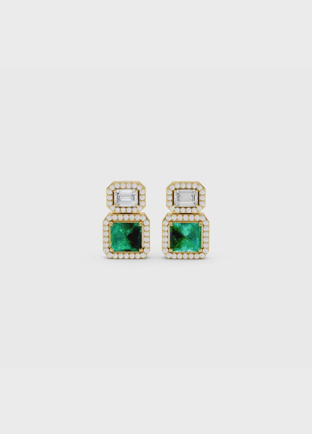 Emerald & Diamond Halo Drop Earrings