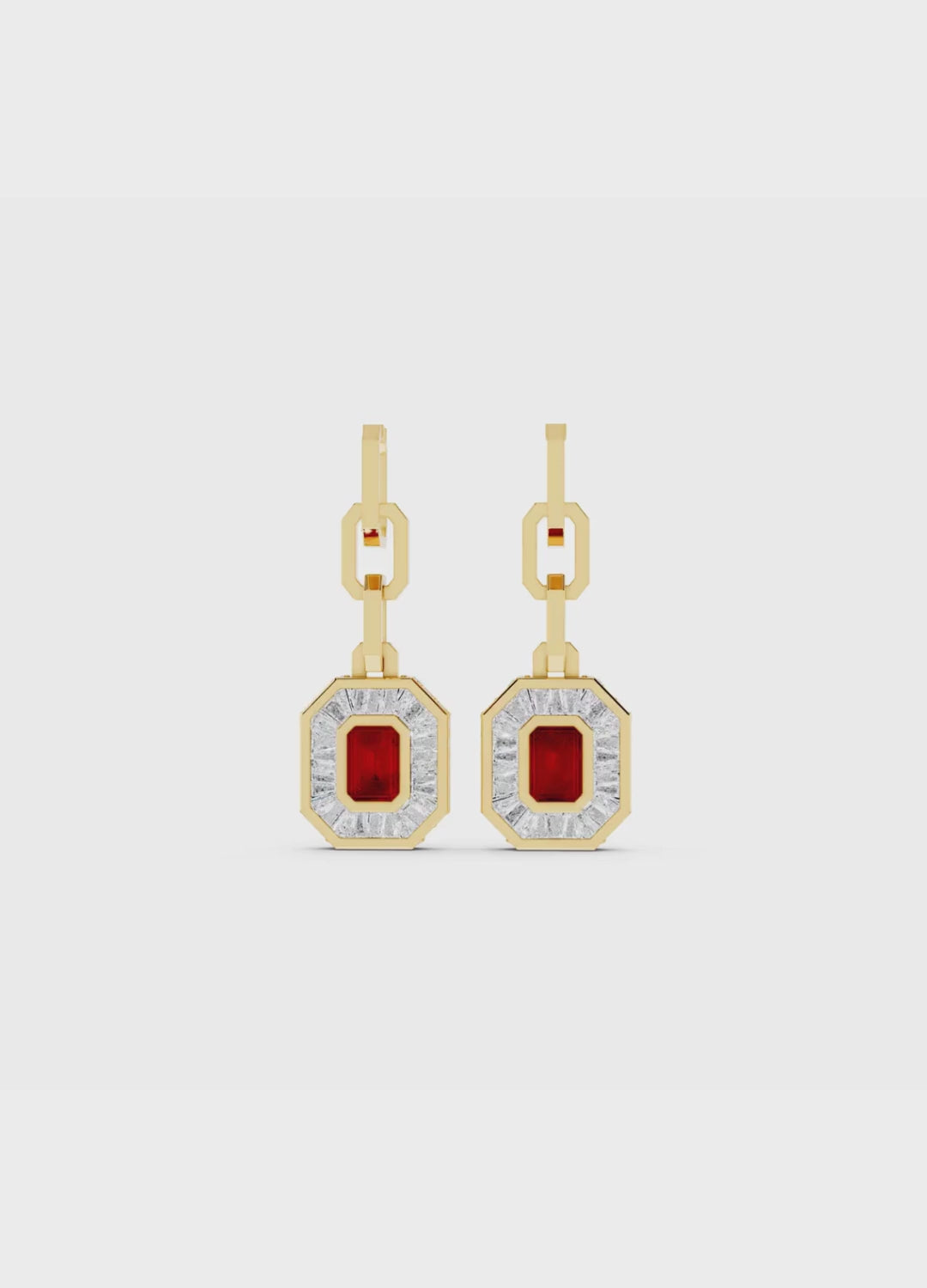 Ruby & Diamond Baguette Drop Earrings